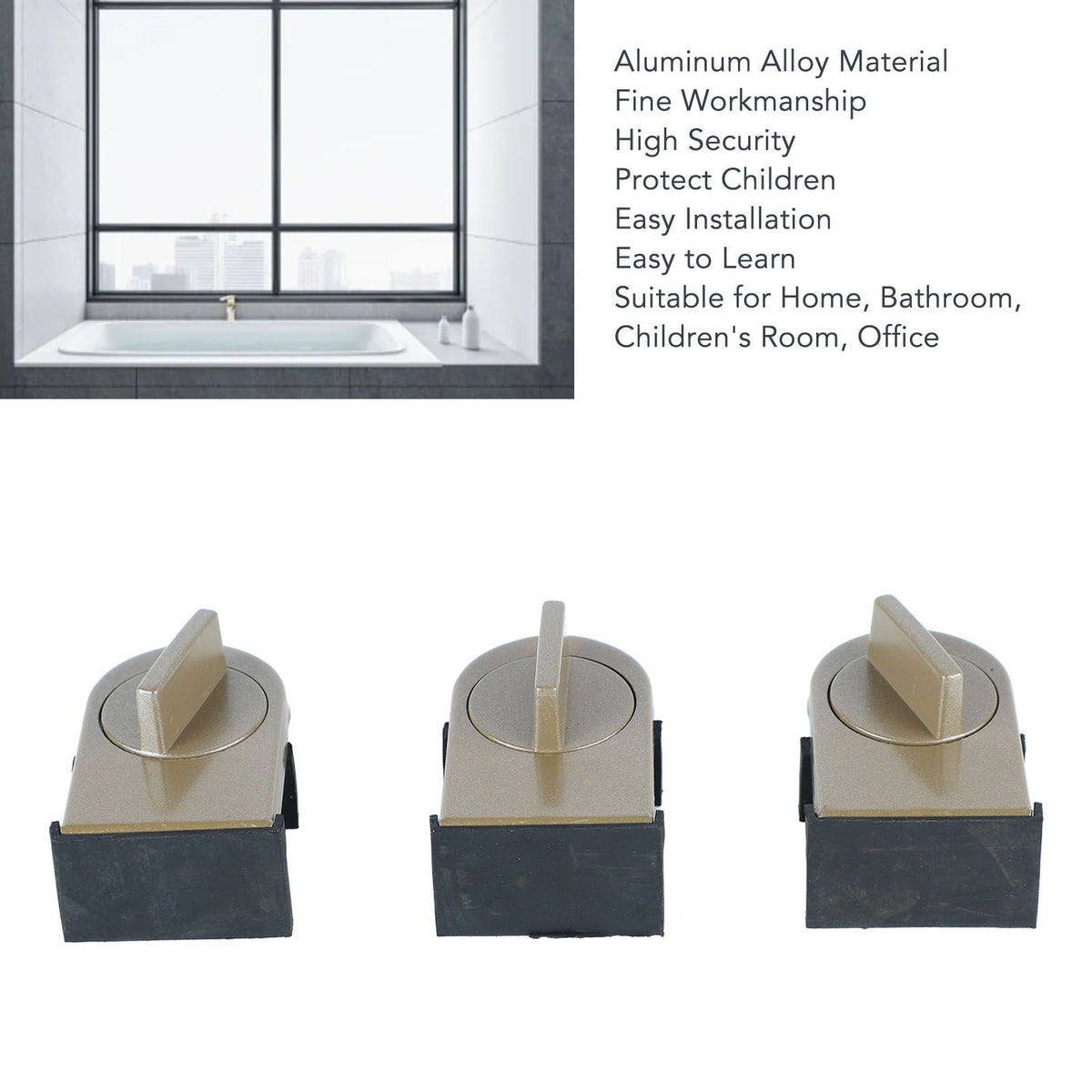 3PCS Sliding Window Locks Aluminum Alloy Safety Lock for Home Bedroom Bathroom Office Brown