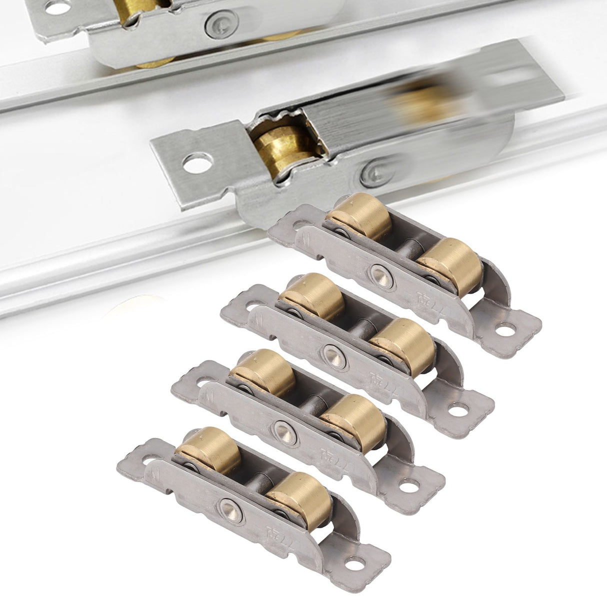 4PCS Sliding Patio Door Roller Assembly Stainless Steel Copper Ball Bearing Wheel Roller Assembly for Glass Door Flat Wheel