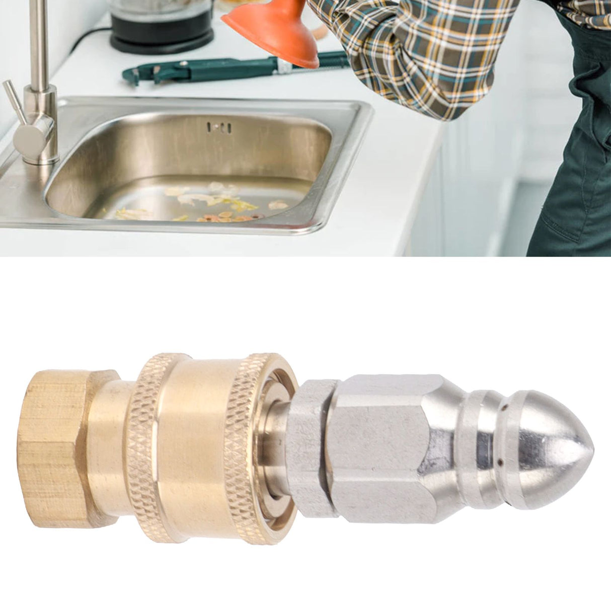 Compact Sewer Nozzle G1/4 Quick Insert Drain Hose Nozzle Pressure Washer Nozzle Fittings Sewer for Internal Thread G3/8