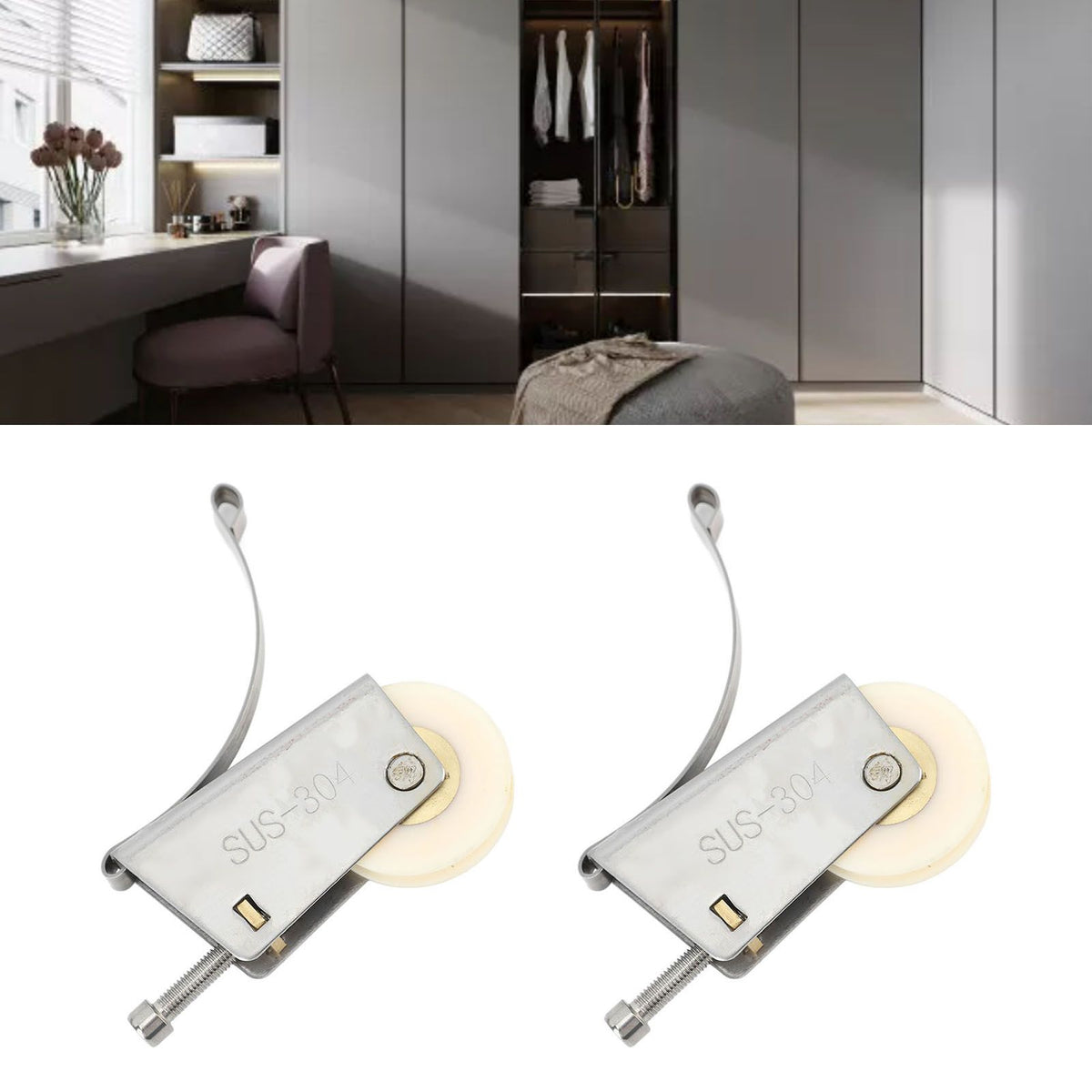 2Set Cabinet Sliding Door Window Roller Pulley Stainless Steel Sliding Door Window Roller Pulley Including Upper Wheel Waterproof Copper Core Concave Wheel