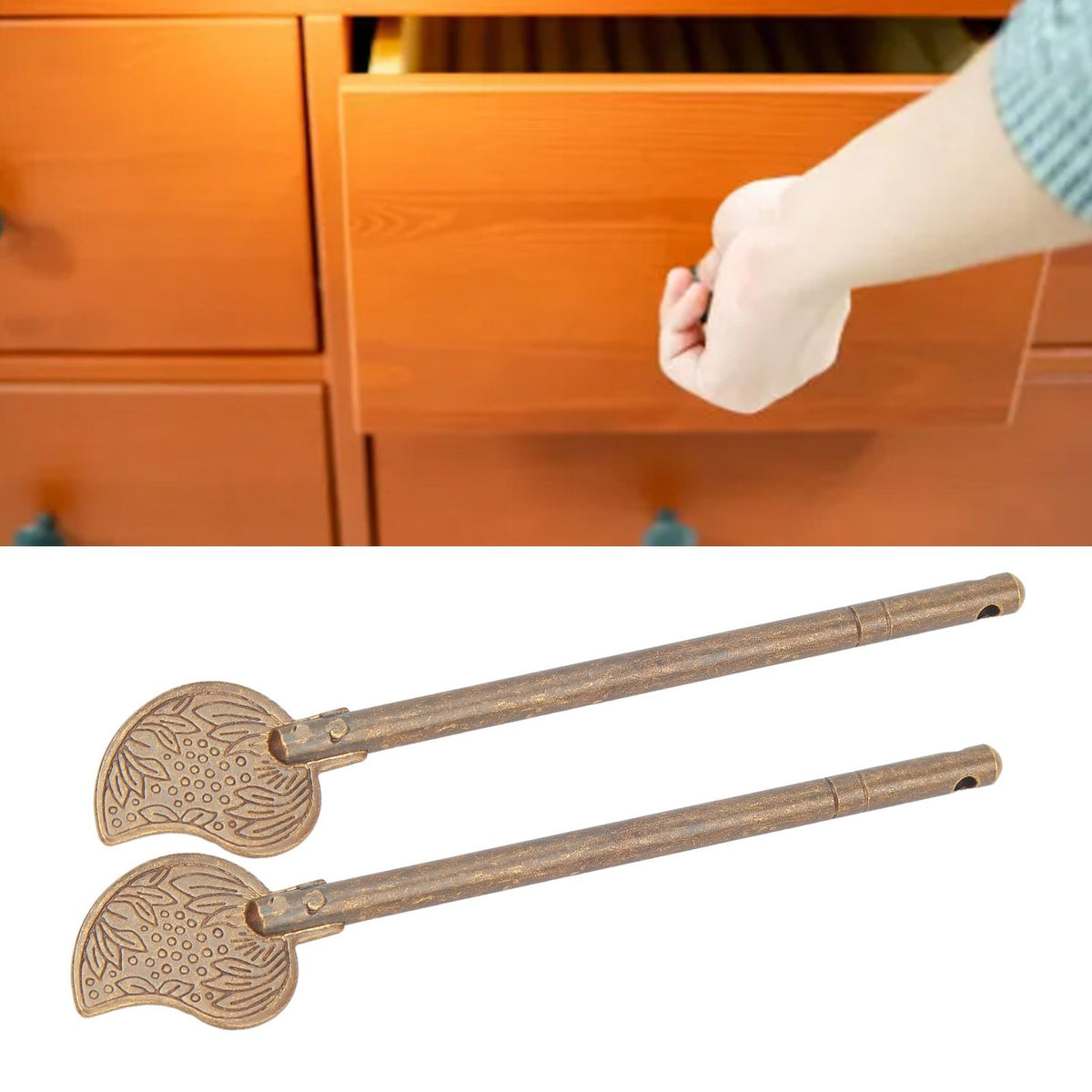 2 Pcs Door Latch Locking Pin 11cm Leaf Shape Retro Style Brass Cabinet Key Latch Bolt Locking Pin
