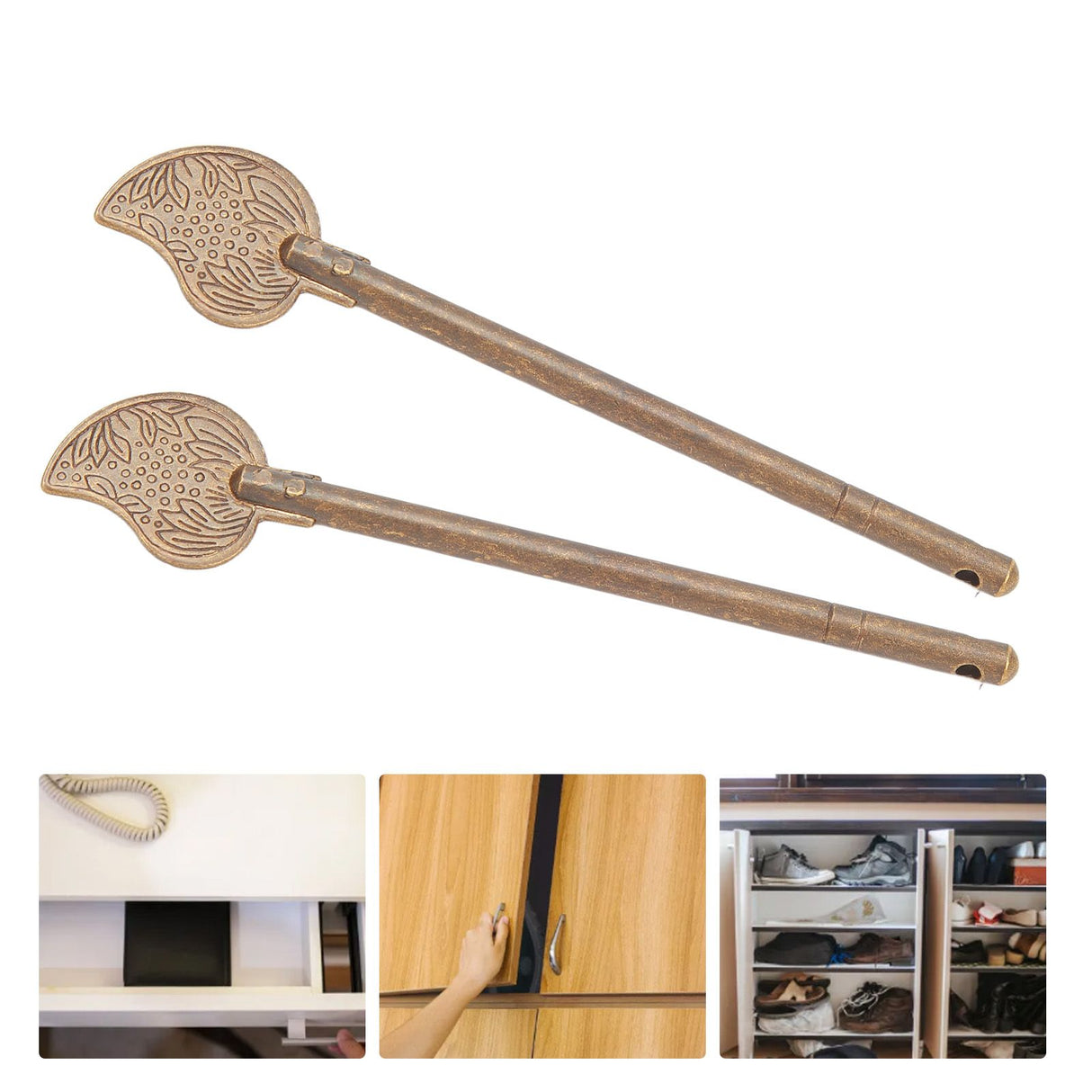 2 Pcs Door Latch Locking Pin 11cm Leaf Shape Retro Style Brass Cabinet Key Latch Bolt Locking Pin