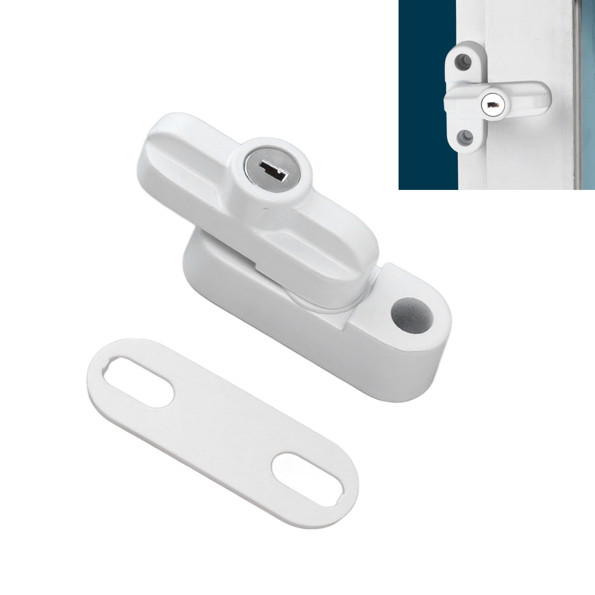 External Window Lock Catch Aluminum Alloy Anti Theft Flat Window Buckle Lock for Single Double Windows White