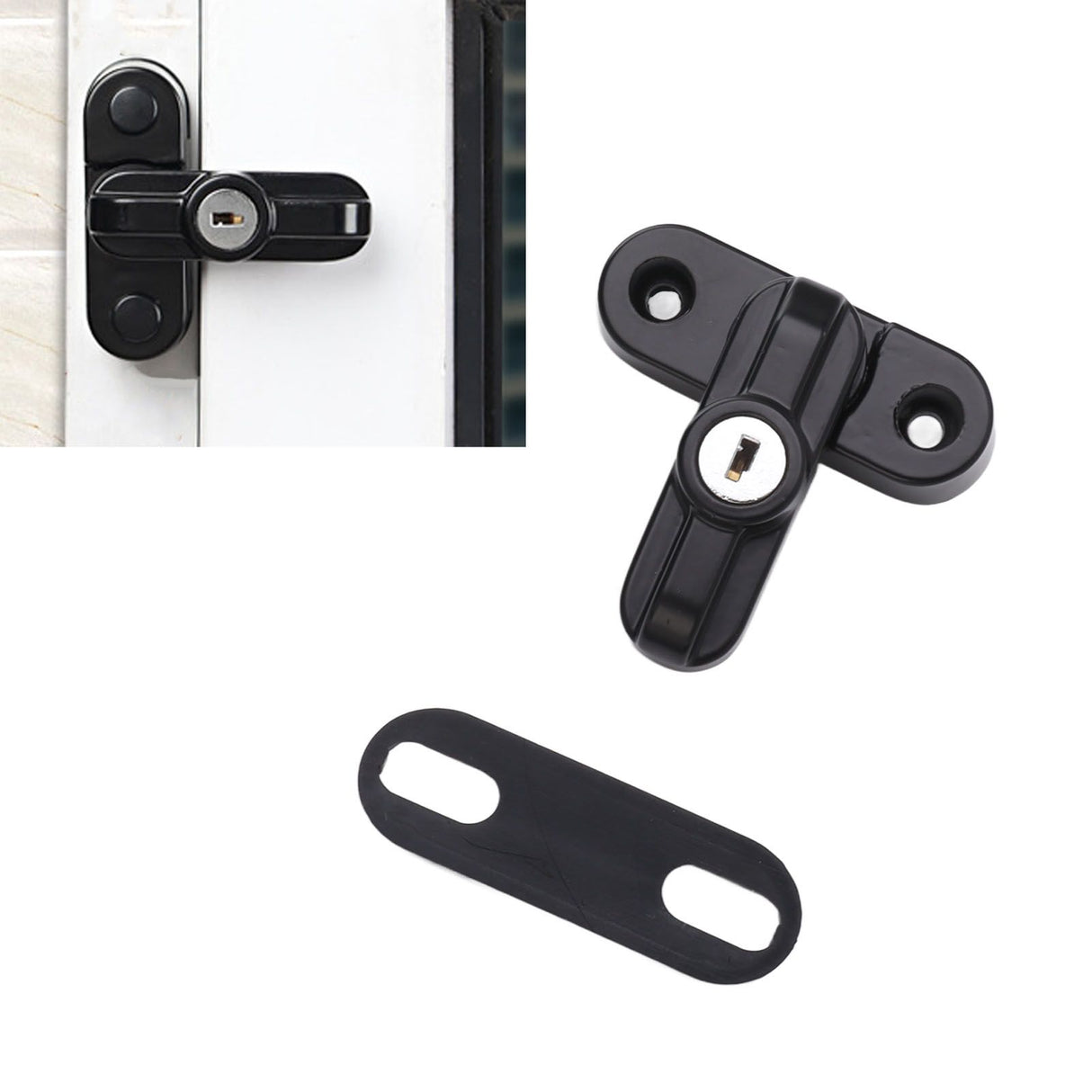 External Window Lock Catch Aluminum Alloy Anti Theft Flat Window Buckle Lock for Single Double Windows Black