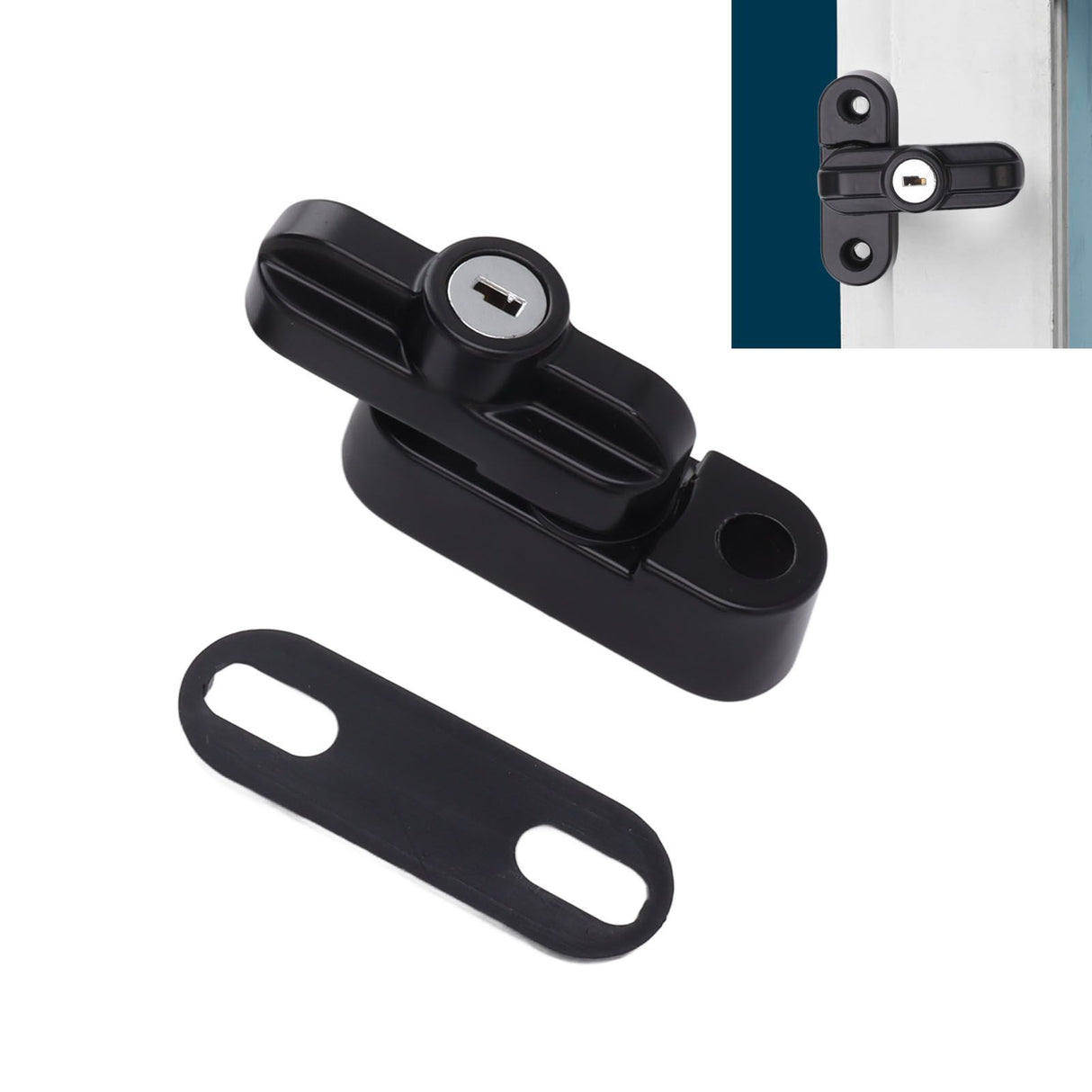 External Window Lock Catch Aluminum Alloy Anti Theft Flat Window Buckle Lock for Single Double Windows Black