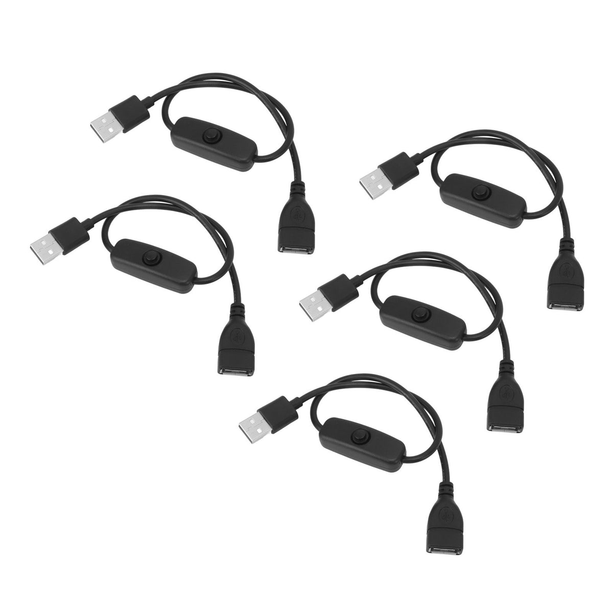 5PCS ON Off Switch Male to Female Cable 2 Pin PVC USB Extension Cable with B utton for Driving Recorder LED Lights Black