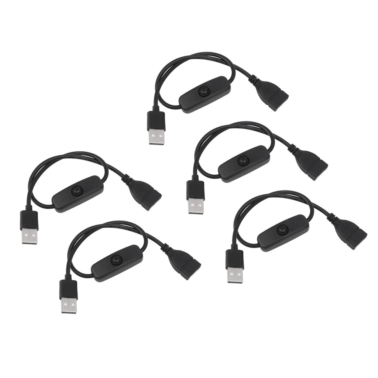5PCS ON Off Switch Male to Female Cable 2 Pin PVC USB Extension Cable with B utton for Driving Recorder LED Lights Black