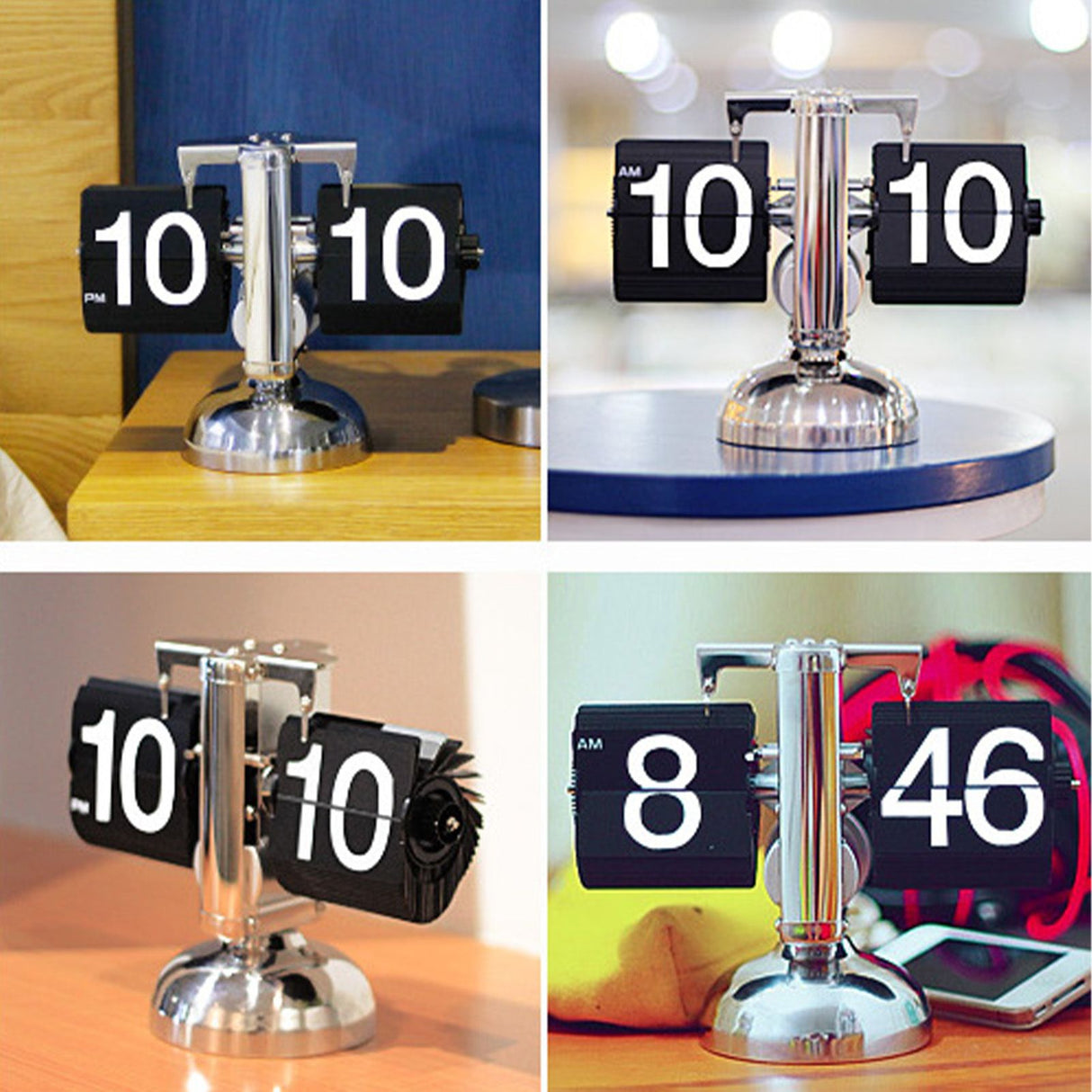 Digital Flip Down Clock Retro Minimalist Single Foot Mechanical Auto Flip Clock Desk Clock for Home Livingroom Black