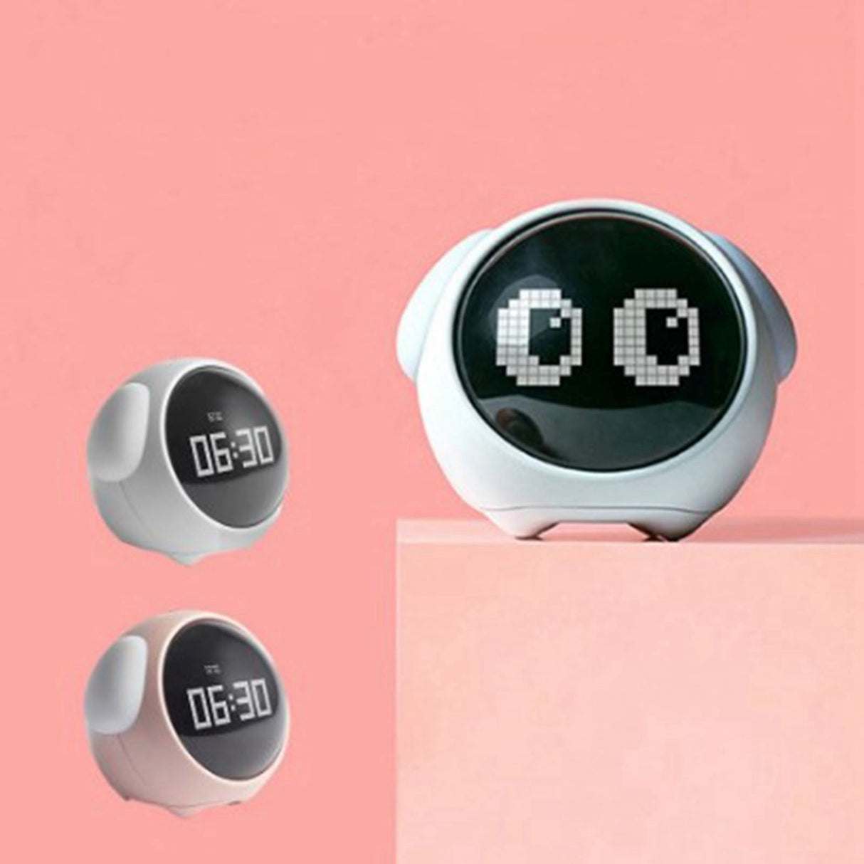 Expression Clock Cute Dog Shape Multifunctional LED Digital Alarm Clock Voice Activated Night Light Pink