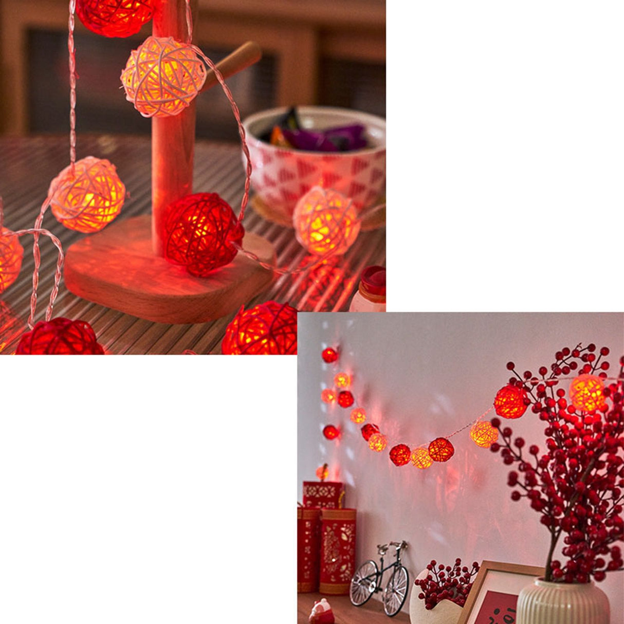 Rattan Ball String Light Decorative Romantic Rattan Ball String for Christmas Party Home Decor 2m/6.6ft