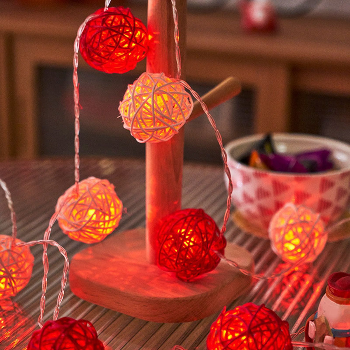Rattan Ball String Light Decorative Romantic Rattan Ball String for Christmas Party Home Decor 2m/6.6ft