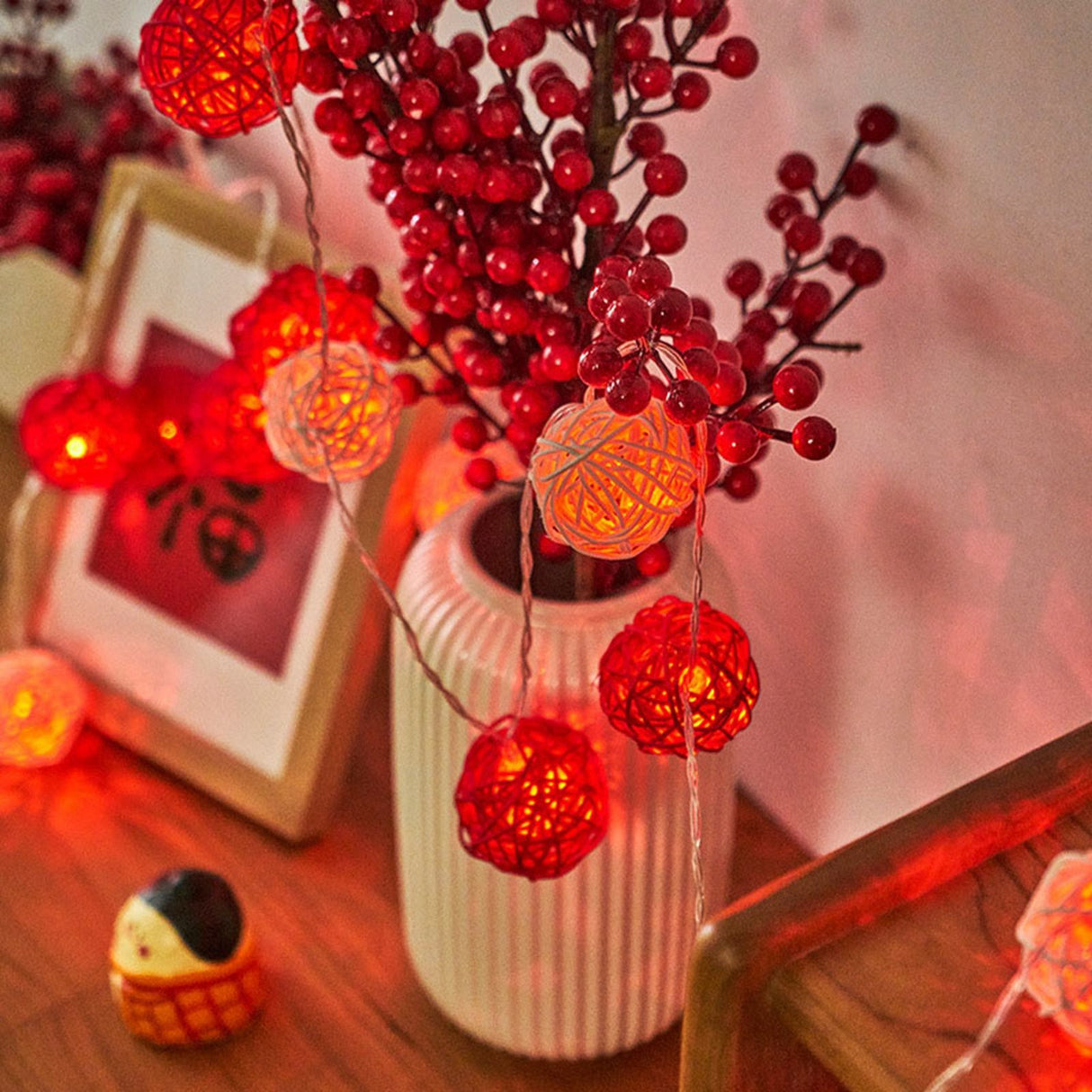 Rattan Ball String Light Decorative Romantic Rattan Ball String for Christmas Party Home Decor 2m/6.6ft