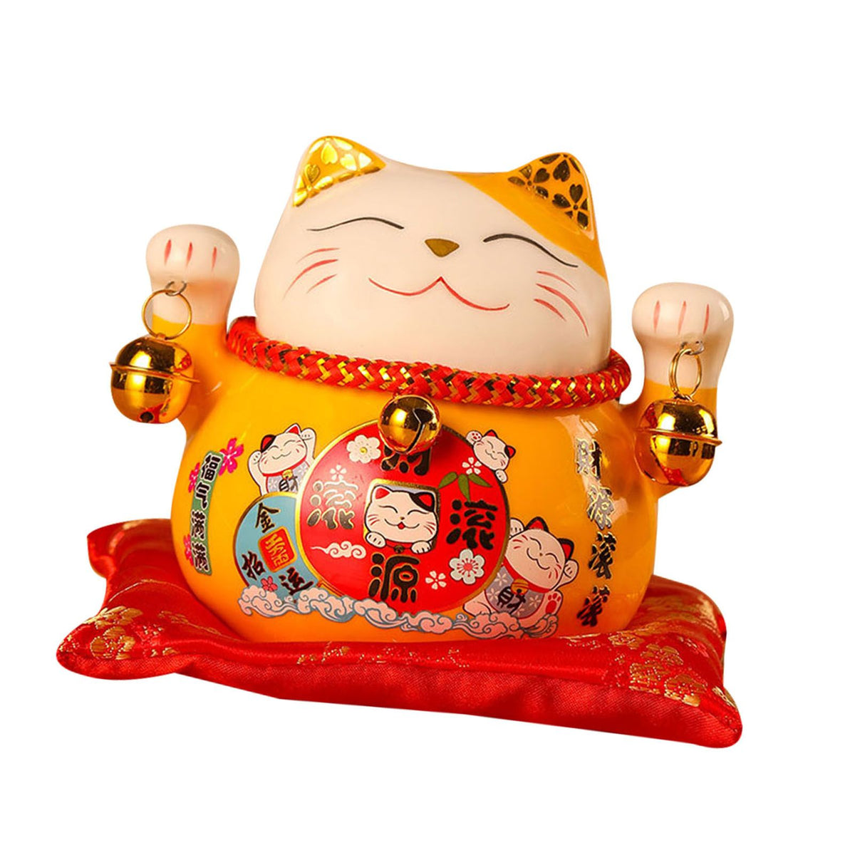 Lucky Cat Coin Bank 4.5in Exquisite Cute Bring Luck Good Wish Ceramic Fortune Cat Saving Pot Desk Decoration Yellow
