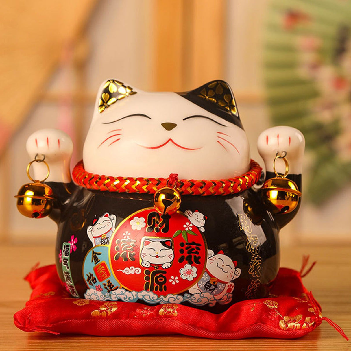 Lucky Cat Coin Bank 4.5in Exquisite Cute Bring Luck Good Wish Ceramic Fortune Cat Saving Pot Desk Decoration Black