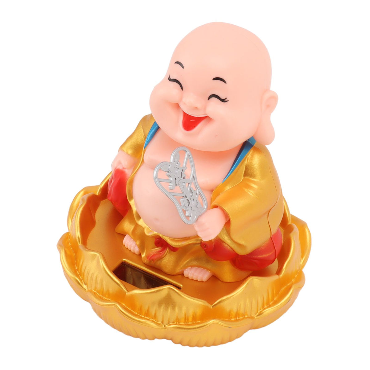 Solar Buddha Statue Solar Nodding Maitreya Car Ornament Decoration Shaking Head Toy for Wealth and Fortune Gold Clothes