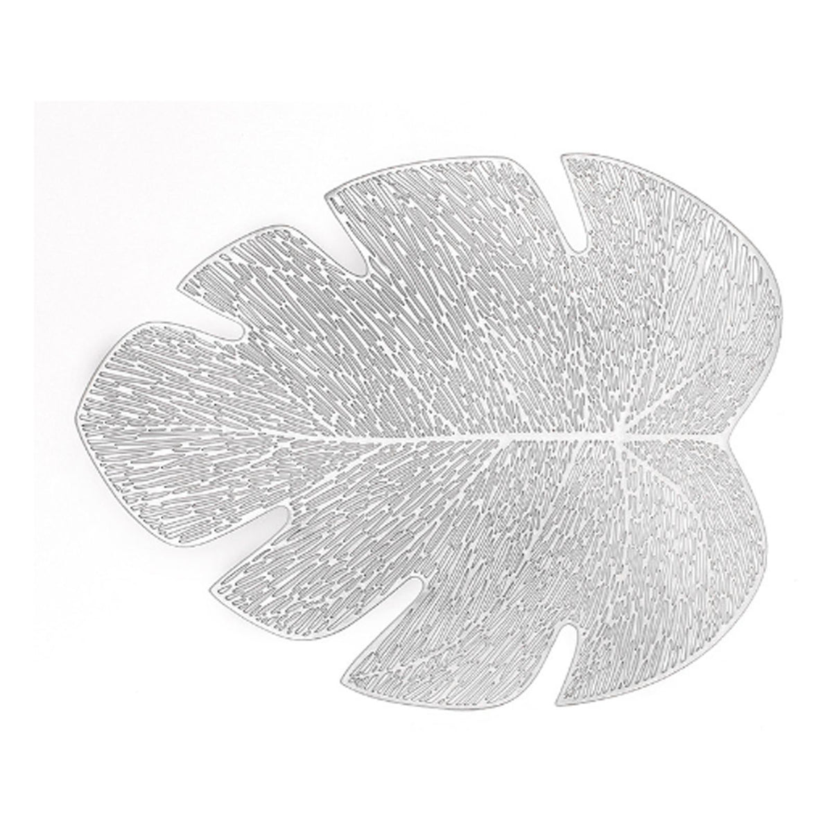 Placemats and Coasters Set Hollow Insulation 6 Pcs Round Dining Table Place Mats and 6 Pcs Leaf Shape Cup Coasters Silver