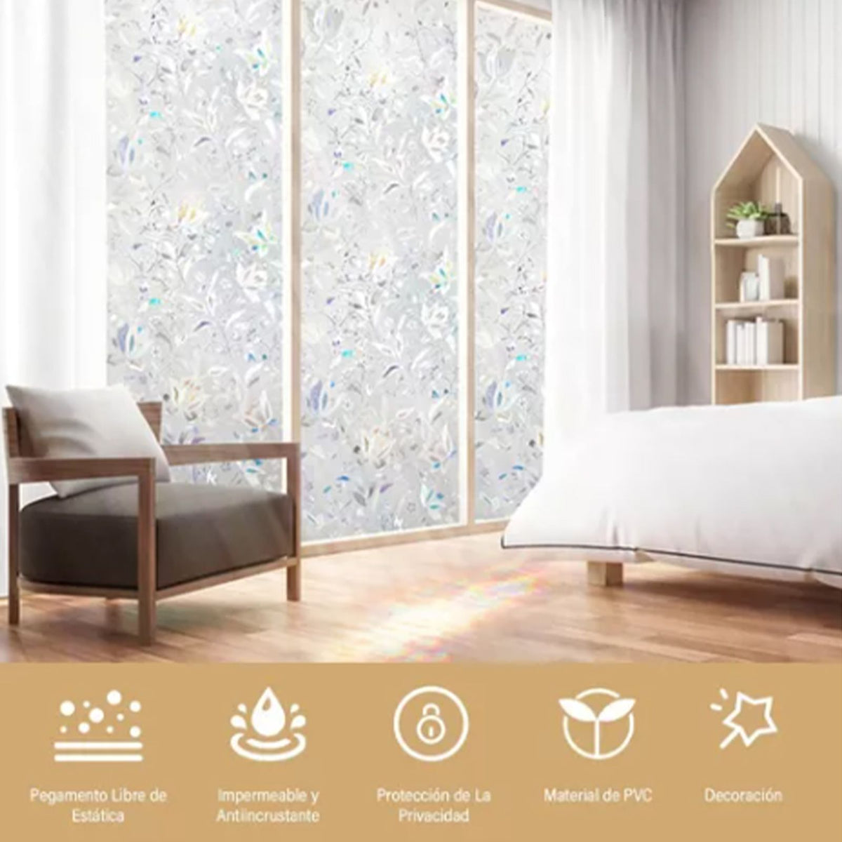 60x300cm 3D Tulip Pattern Self Adhesive Window Privacy Film Static Cling Window Sticker for Home Office