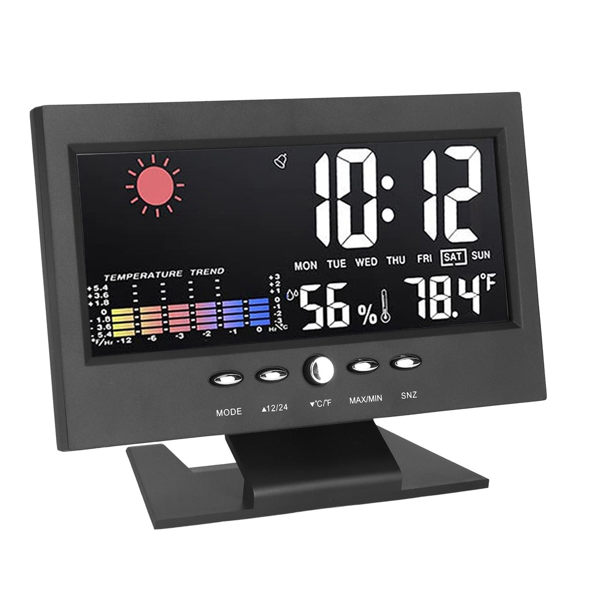 Weather Forecast Clock ABS LED Color Screen Multifunctional Temperature Humidity Alarm Clock Black