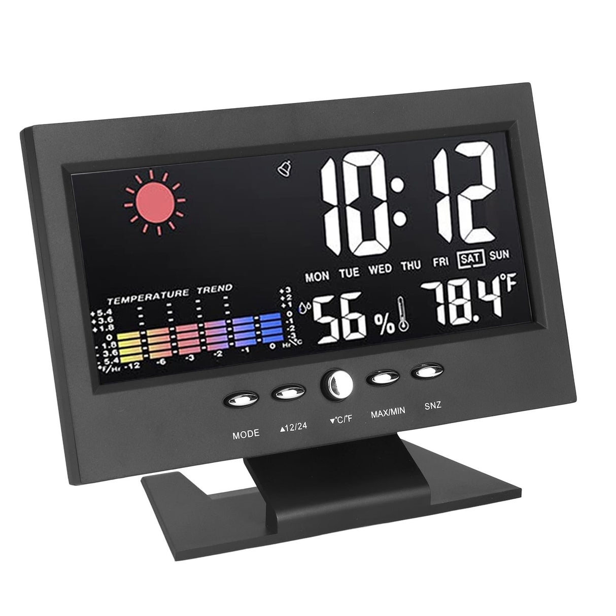 Weather Forecast Clock ABS LED Color Screen Multifunctional Temperature Humidity Alarm Clock Black