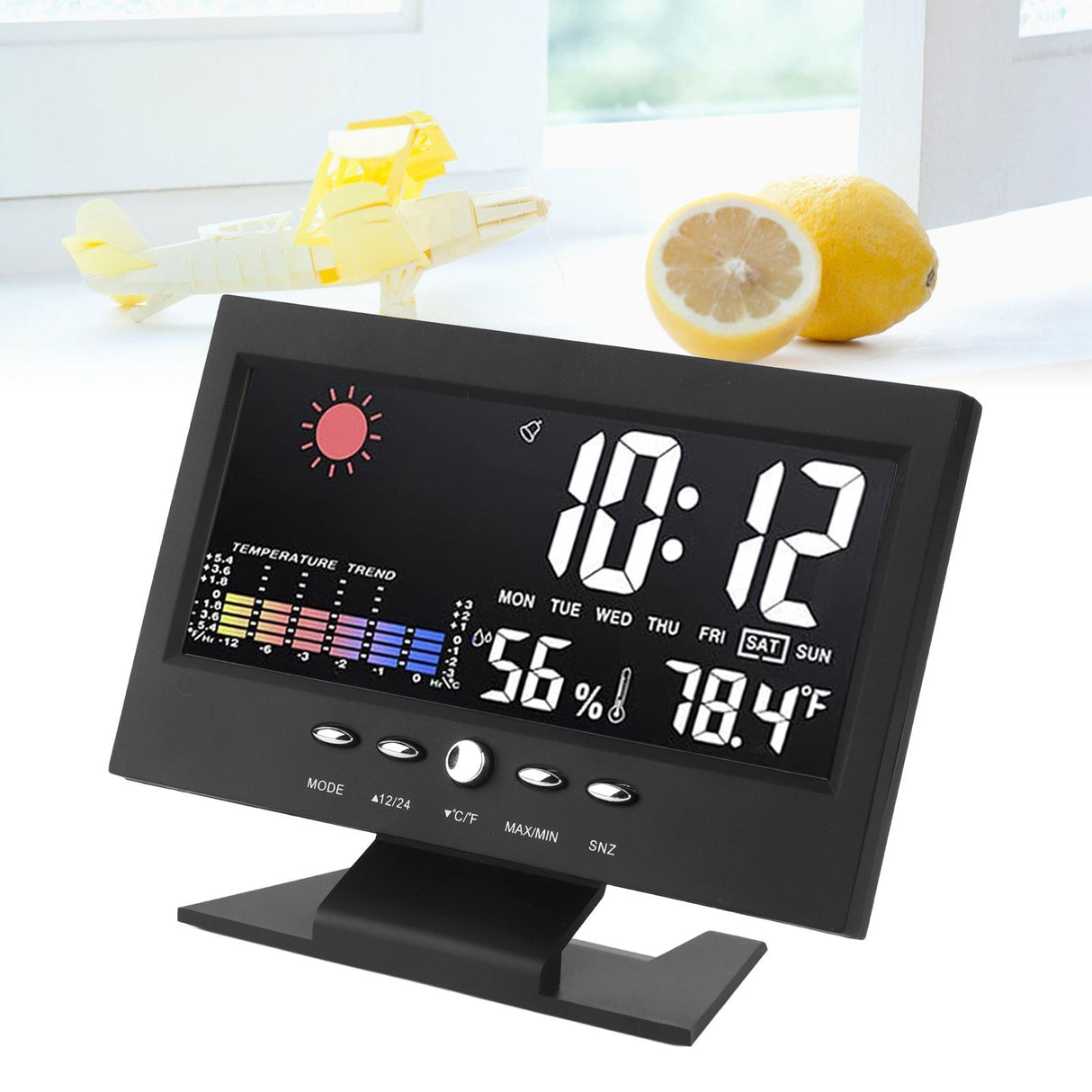 Weather Forecast Clock ABS LED Color Screen Multifunctional Temperature Humidity Alarm Clock Black