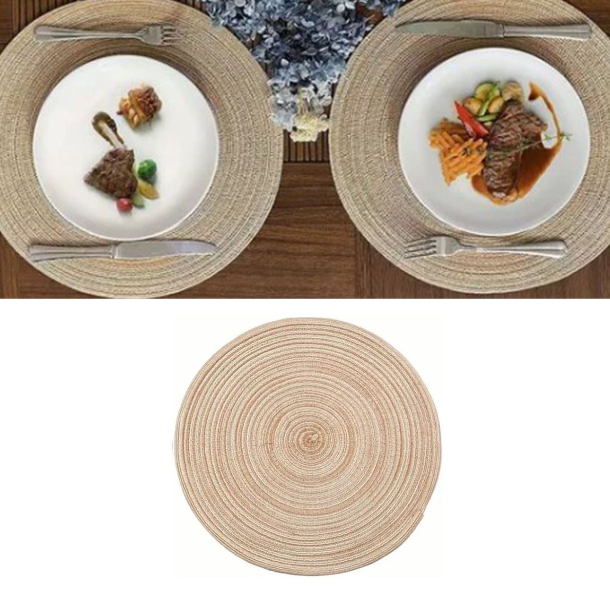 4Pcs Circular Cup Mat Braiding Heat Resistant Bowl Plate Mat Nordic Style Insulation Coaster Khaki