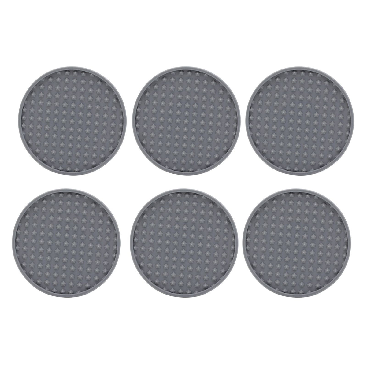6Pcs Silicone Coaster Set Heat Resistant Prevent Slip Flexible Round Silicone Drink Coaster with Holder for Home Kitchen Grey
