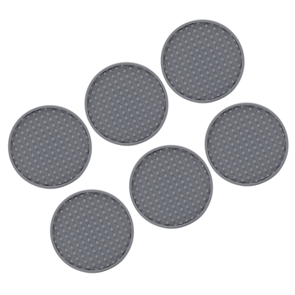 6Pcs Silicone Coaster Set Heat Resistant Prevent Slip Flexible Round Silicone Drink Coaster with Holder for Home Kitchen Grey
