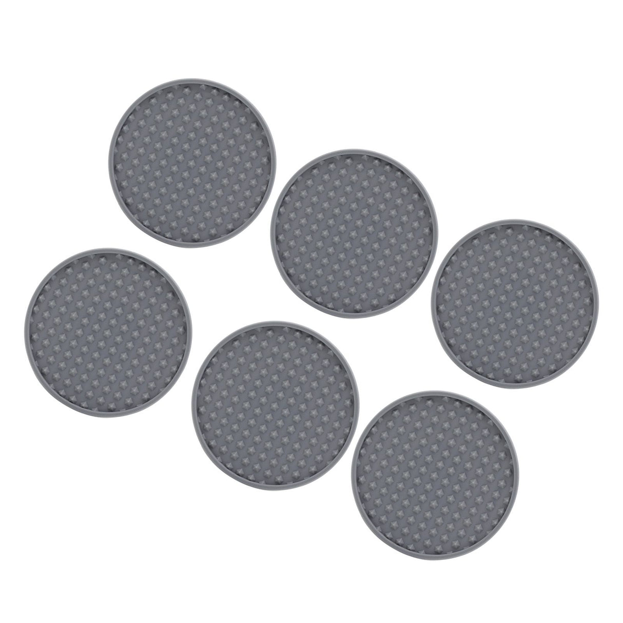 6Pcs Silicone Coaster Set Heat Resistant Prevent Slip Flexible Round Silicone Drink Coaster with Holder for Home Kitchen Grey