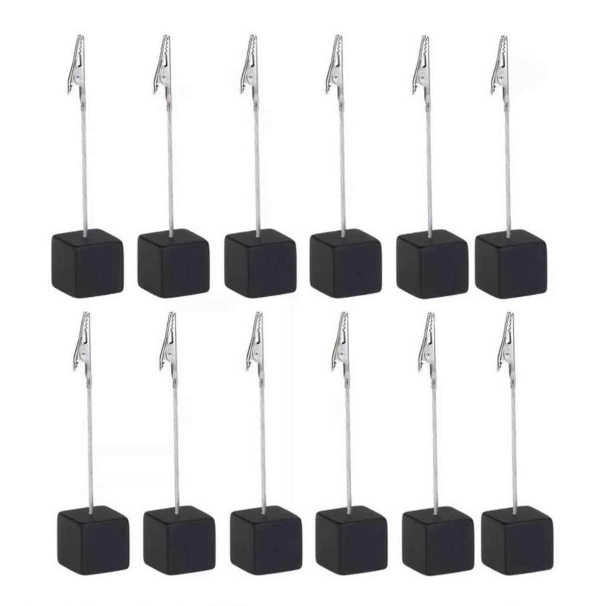 12PCS Card Holder Cube Pine Decorative Table Number Stand Memo Clip Holder for Bedside Decoration Black