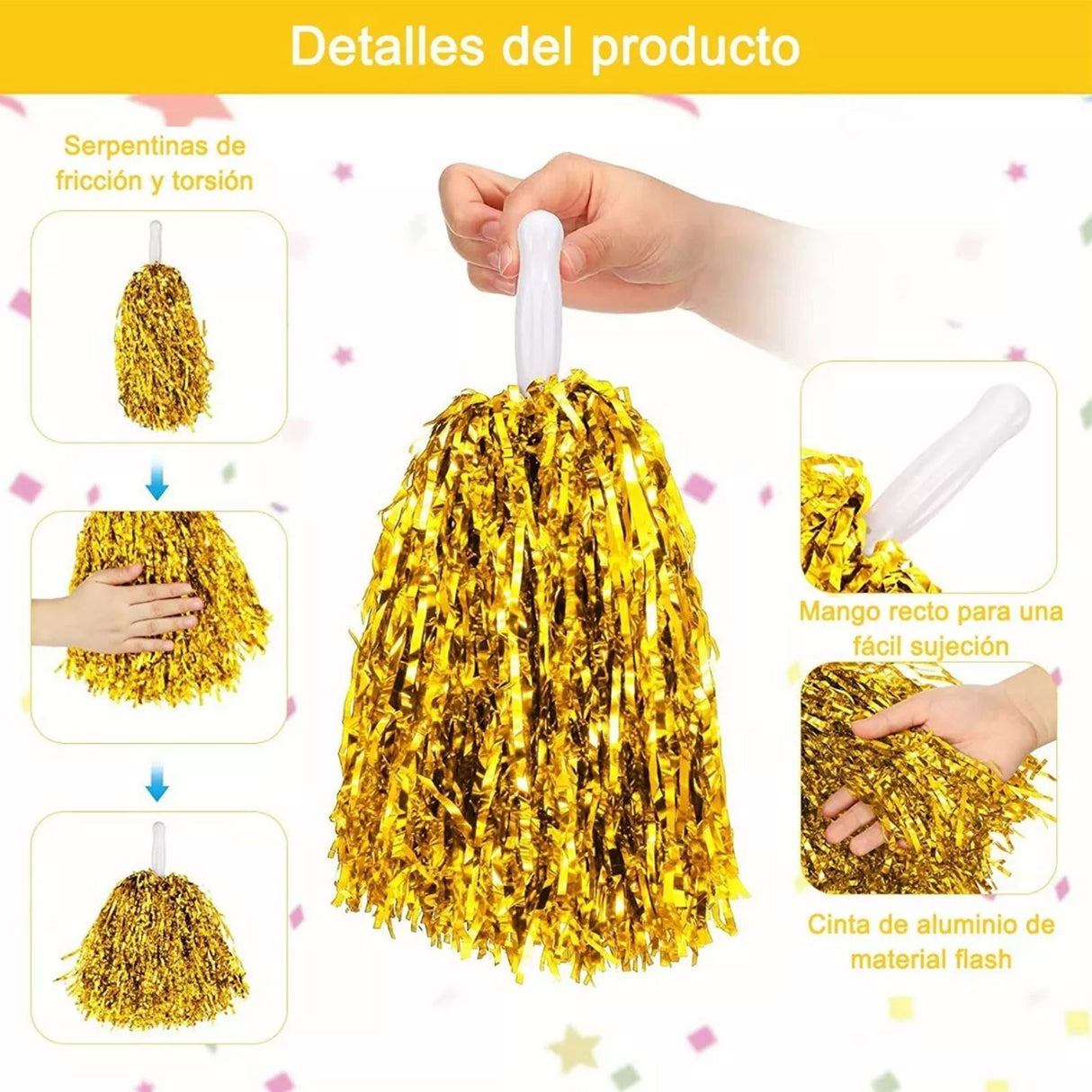 10PCS Cheerleading Pompoms with Straight Handle Reusable Flash Effect Plastic Cheering Poms Ball for Basketball Baseball