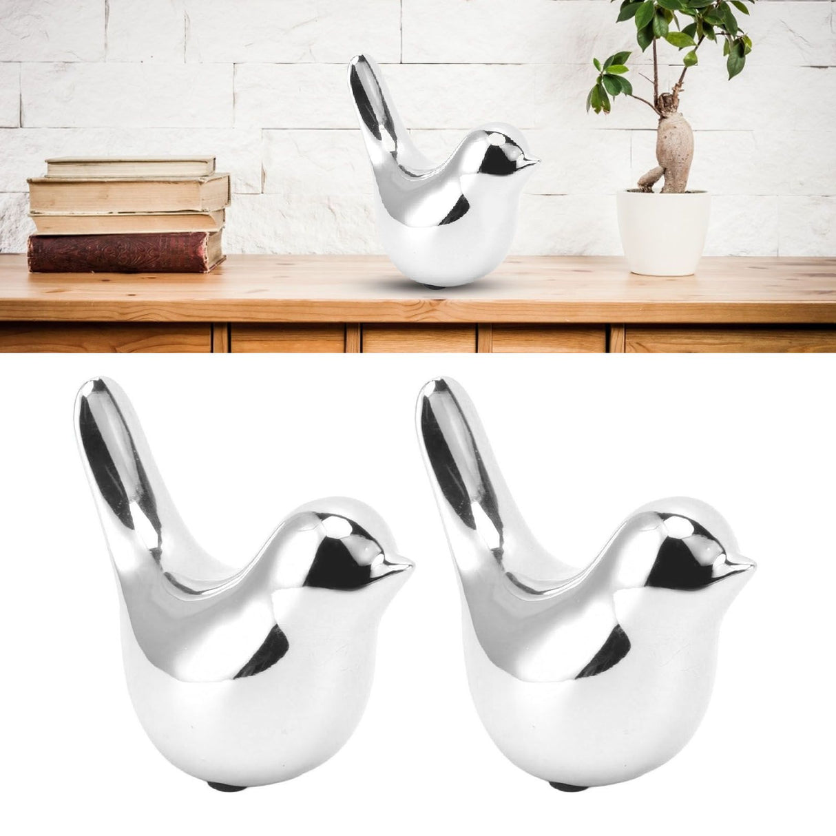 2Pcs Electroplated Ceramic Bird Decoration Nordic Style Modern Abstract Bird Figurine Home Desktop Decoration Gifts Silver Plated Large