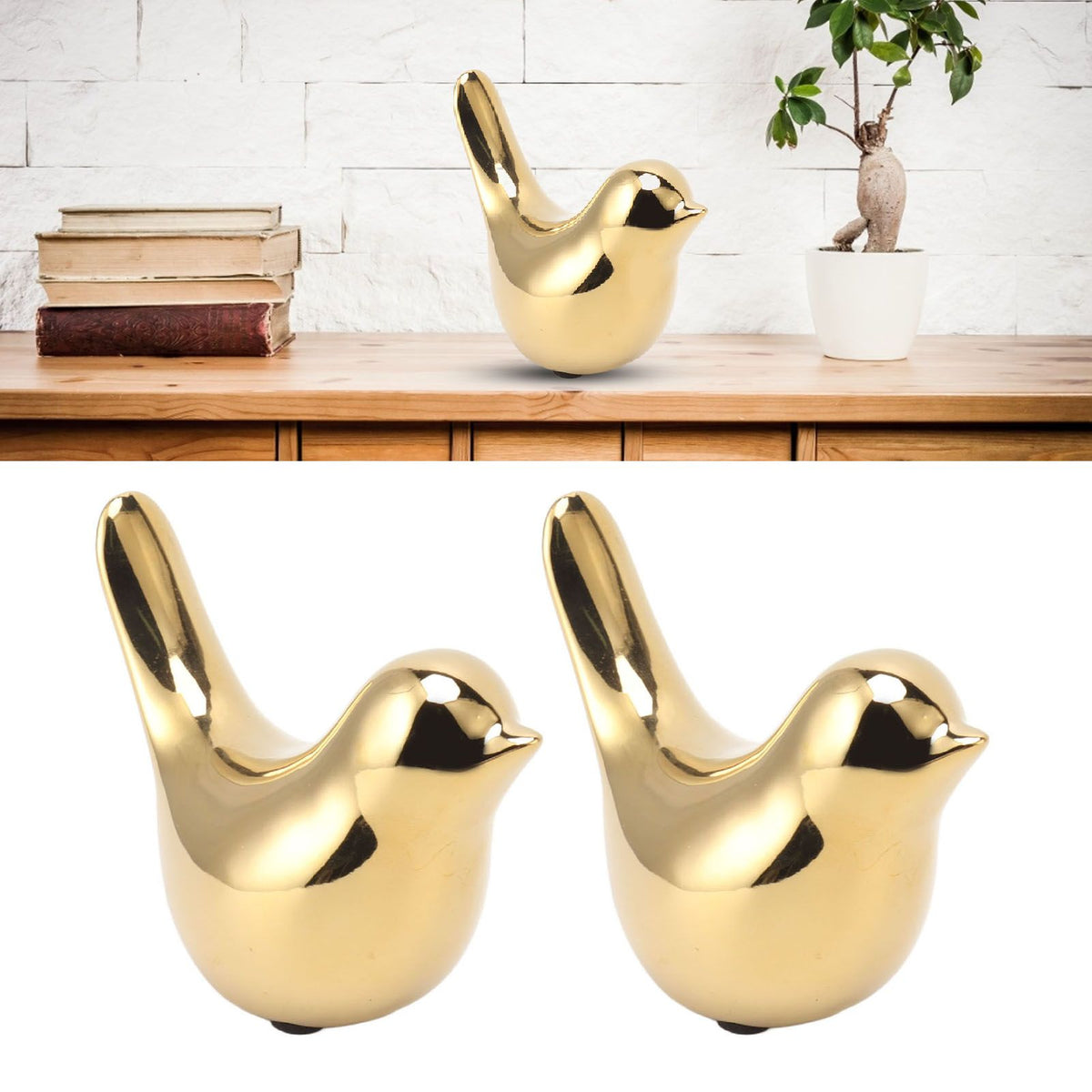 2Pcs Electroplated Ceramic Bird Decoration Nordic Style Modern Abstract Bird Figurine Home Desktop Decoration Gifts Gold Plated Large