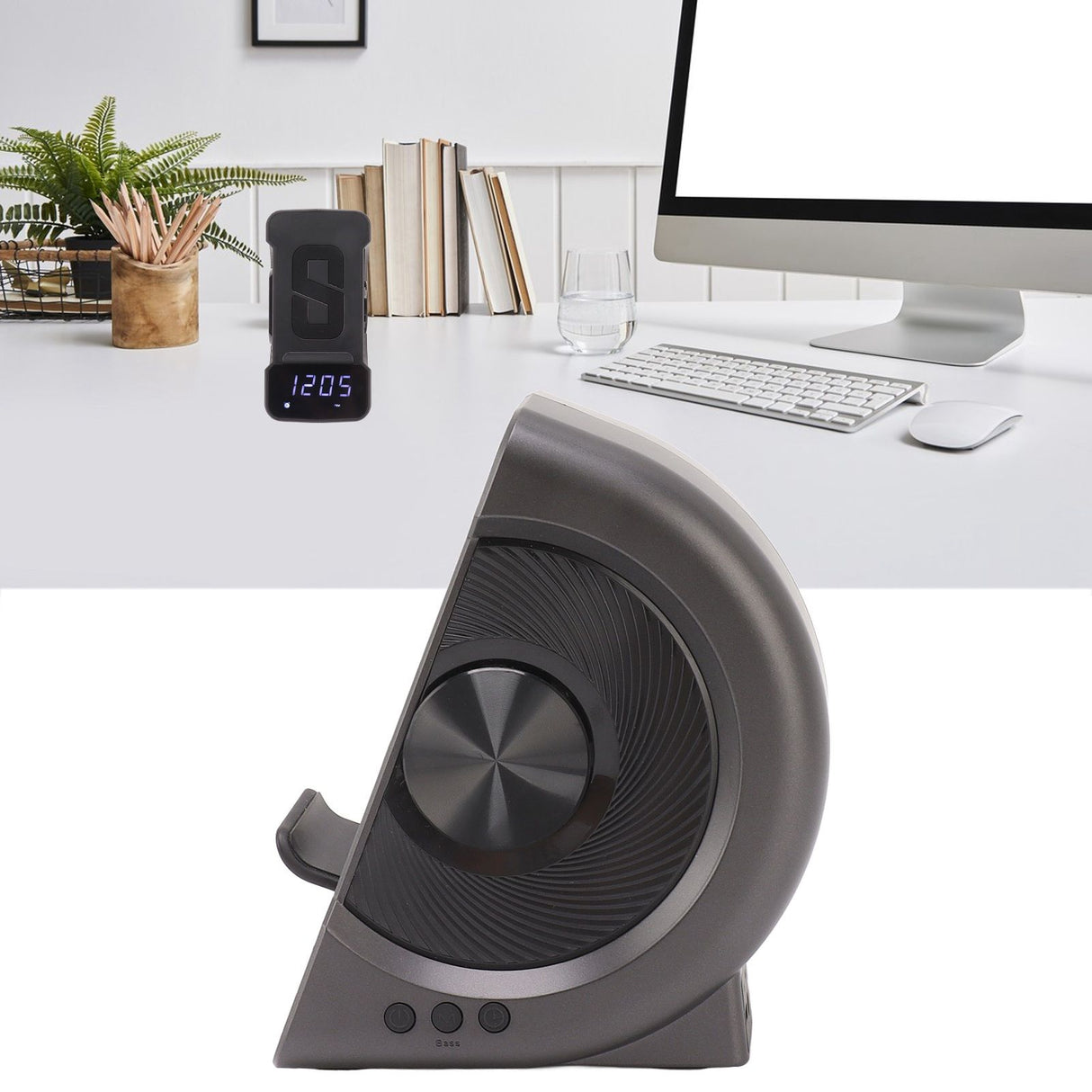 3 in 1 Bluetooth Speaker PC ABS Alarm Clock with Wireless Charging for Bedside 10W Grey