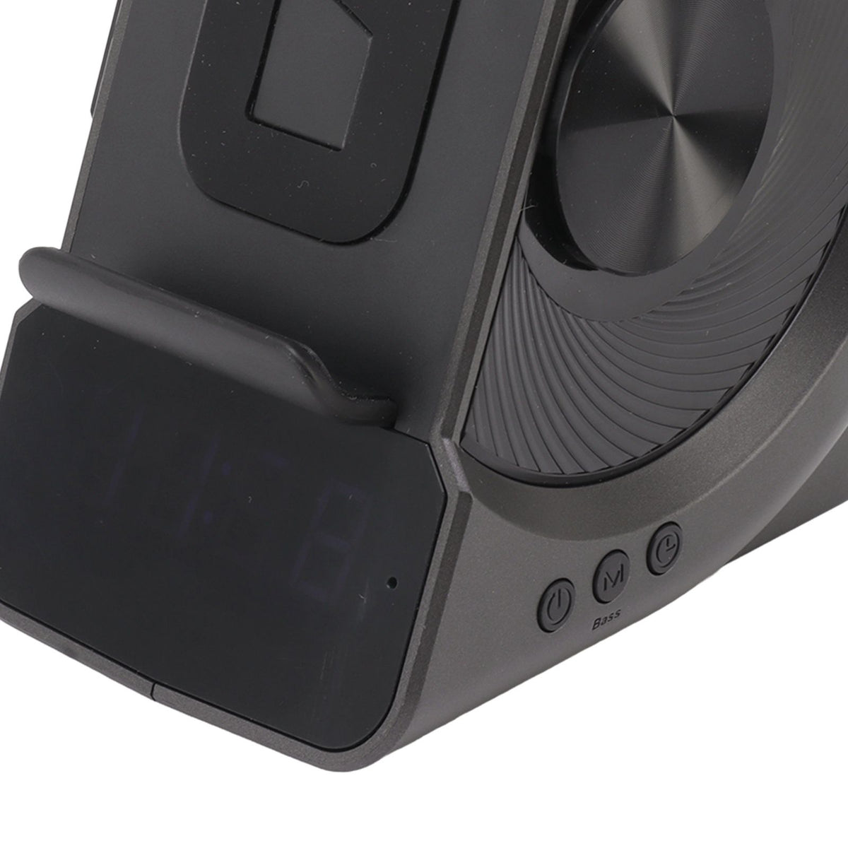 3 in 1 Bluetooth Speaker PC ABS Alarm Clock with Wireless Charging for Bedside 10W Grey