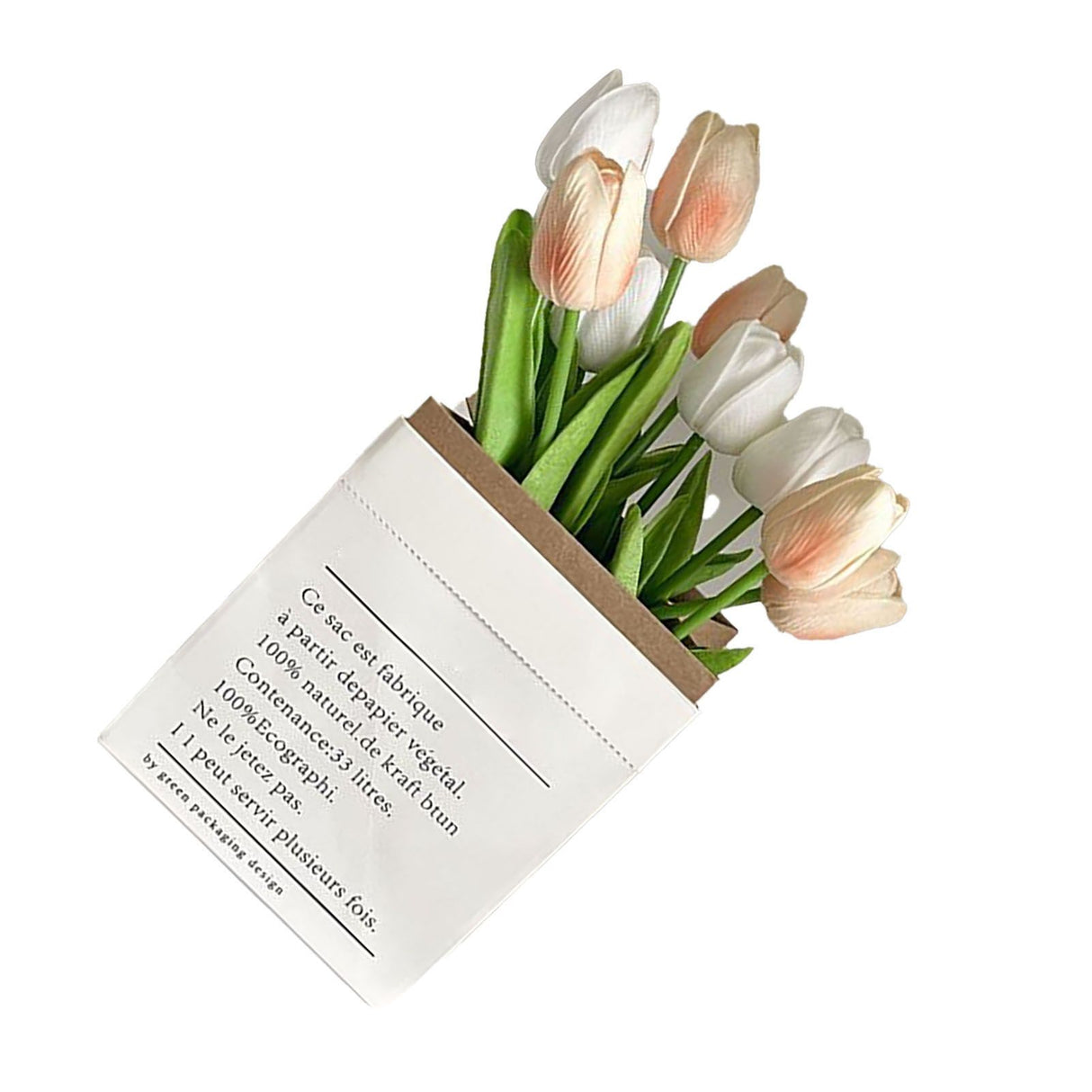 Artificial Flowers Tulipa Style Fine Details Colorfast Vibrant Colors Plastic Flowers for Office Living Room Photography White and Champagne