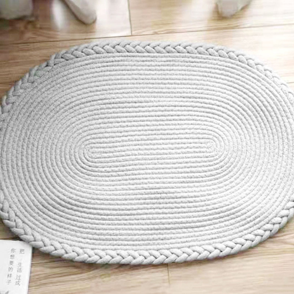 Bedroom Carpet Hand Woven Bedside Rug Study Living Room Oval Carpet Pure Color Floor Mat White