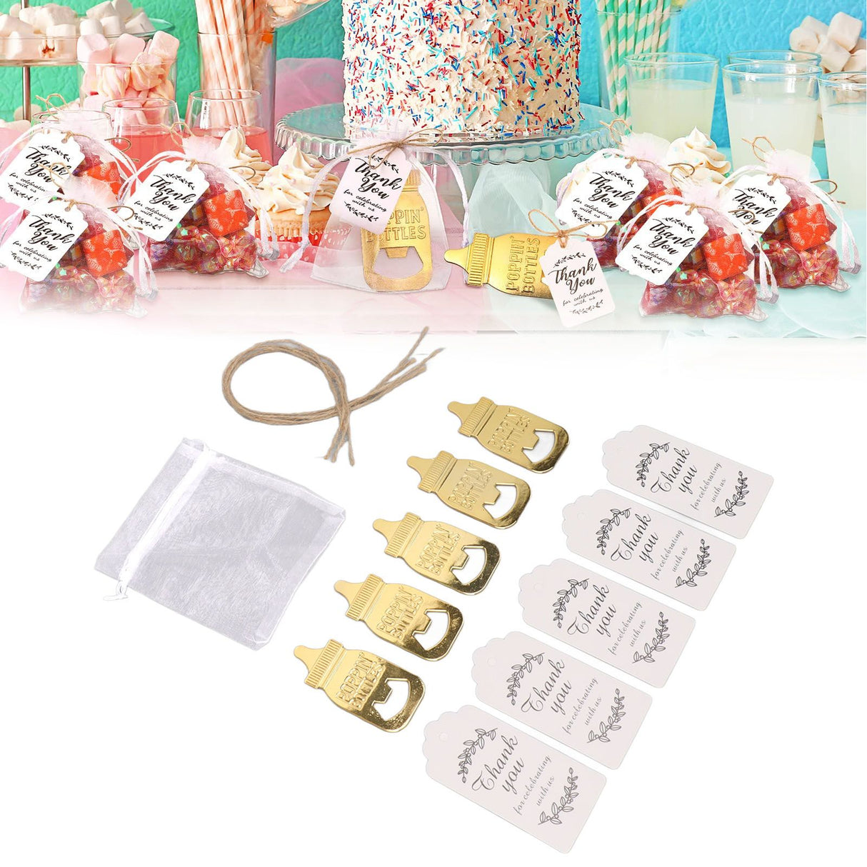 24 Set Baby Bottle Opener Zinc Alloy Cute Baby Bottle Shaped Bottle Opener Baby Shower Return Gift for Baby Shower Party Golden