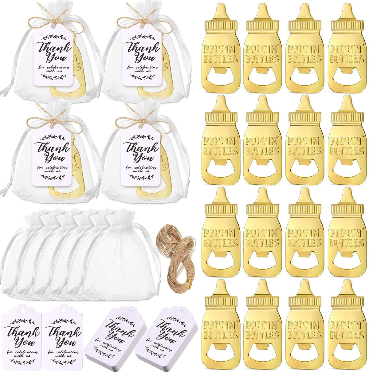 24 Set Baby Bottle Opener Zinc Alloy Cute Baby Bottle Shaped Bottle Opener Baby Shower Return Gift for Baby Shower Party Golden