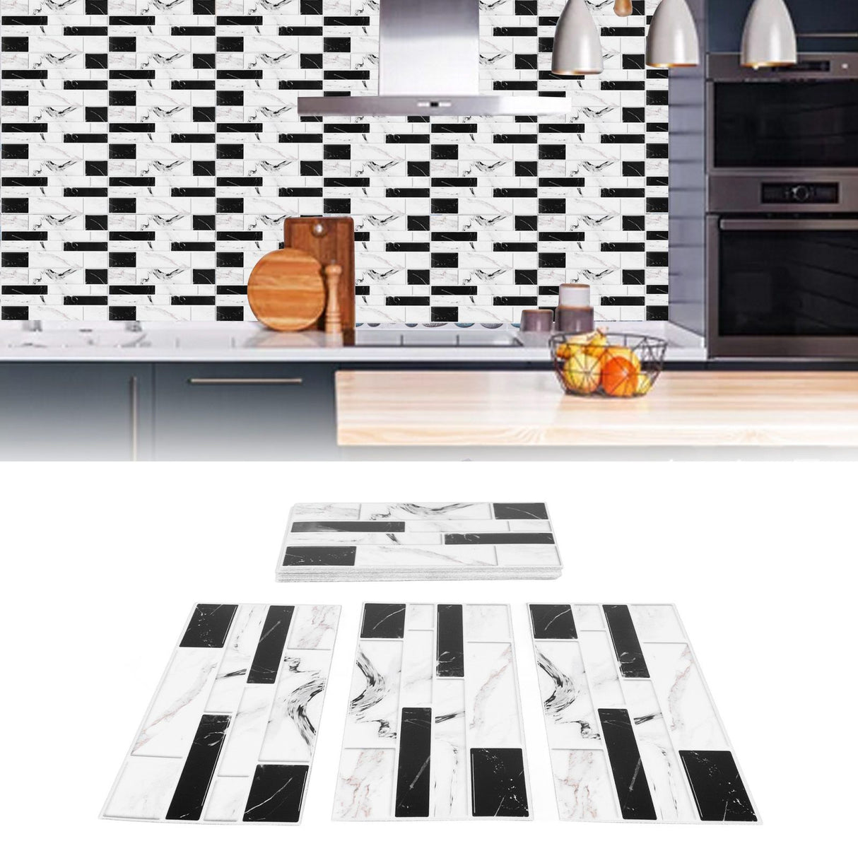27PCS Kitchen Wallpaper Tile Self Adhesive PVC Wear Resistant White Black Faux Brick for Home Bathroom