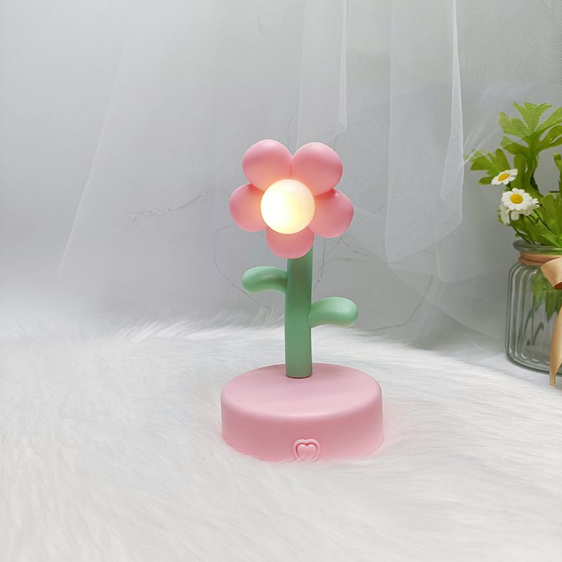 Table Lamp Cute Flower Night Light Portable Desk Lamp Decorative for Office Dorm Decor Pink