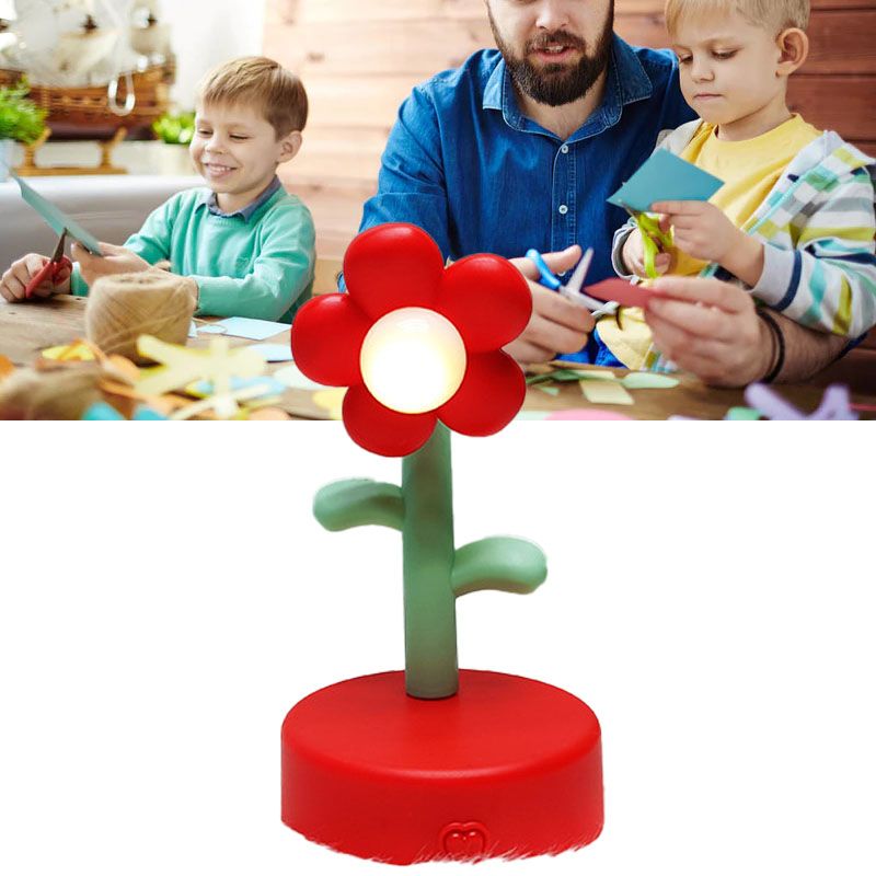 Table Lamp Cute Flower Night Light Portable Desk Lamp Decorative for Office Dorm Decor Red