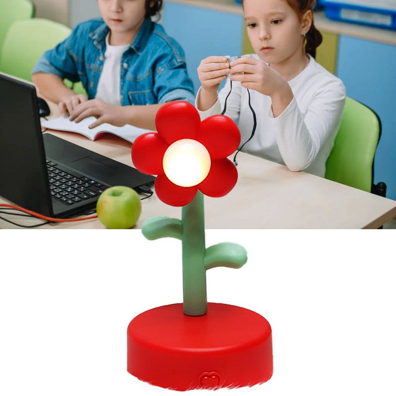 Table Lamp Cute Flower Night Light Portable Desk Lamp Decorative for Office Dorm Decor Red