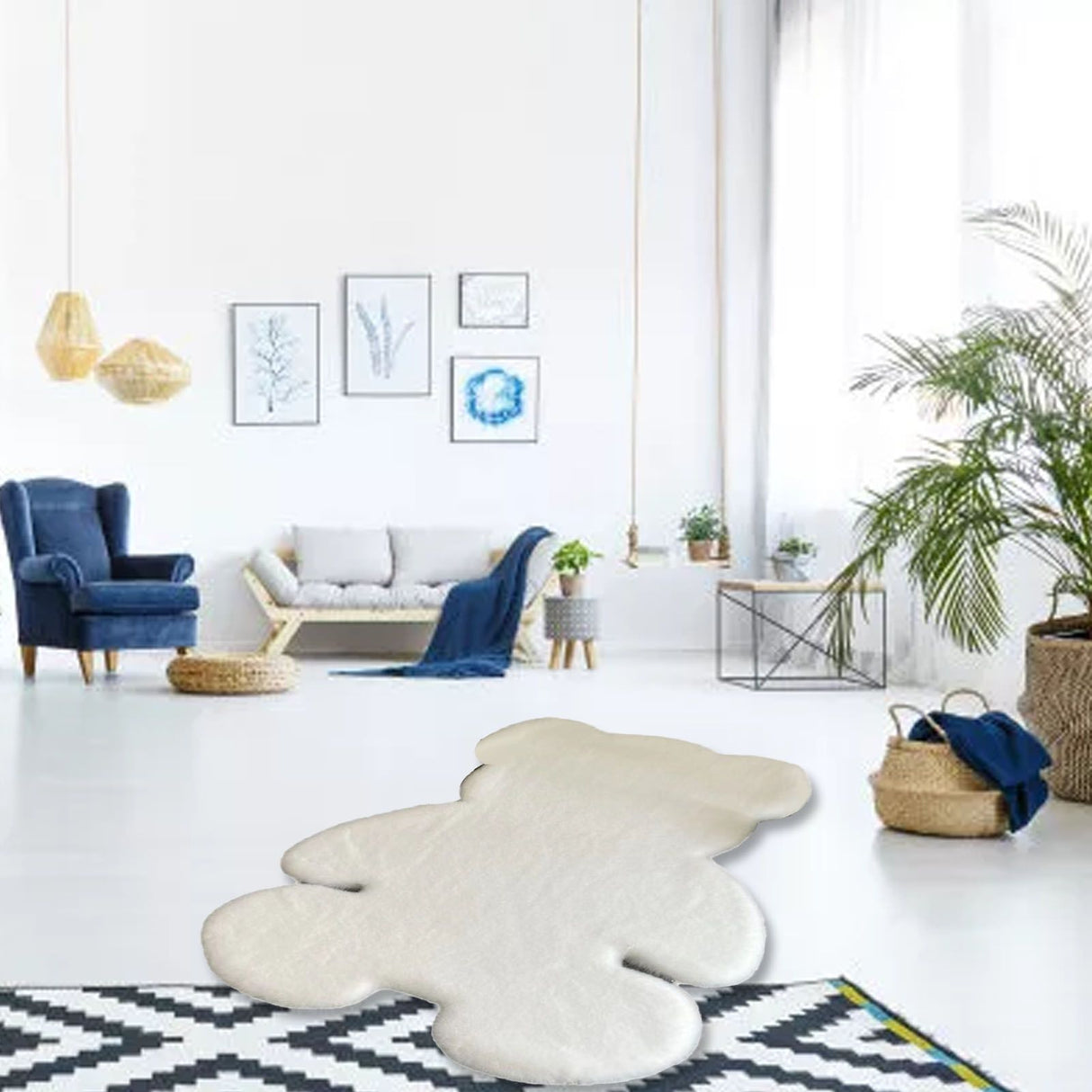 Cute Bedroom Rug Soft Bear Shaped Shaggy Floor Mat for Kids Teen Girls Room Floor Living Room White 45x60