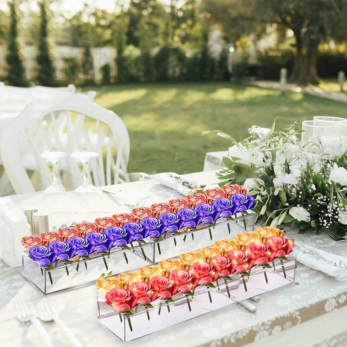 Clear Acrylic Flower Vase Multi Holes Elegant Decorative Long Rectangle Vase for Wedding Home Dining Table Decor 30cm/11.7in