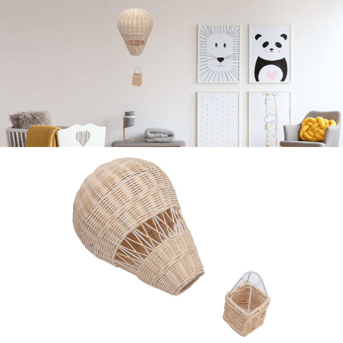 Woven Hot Air Balloon Handcrafted Exquisite Details Rattan Weaving Decoration for Kids Room Party Photo Prop