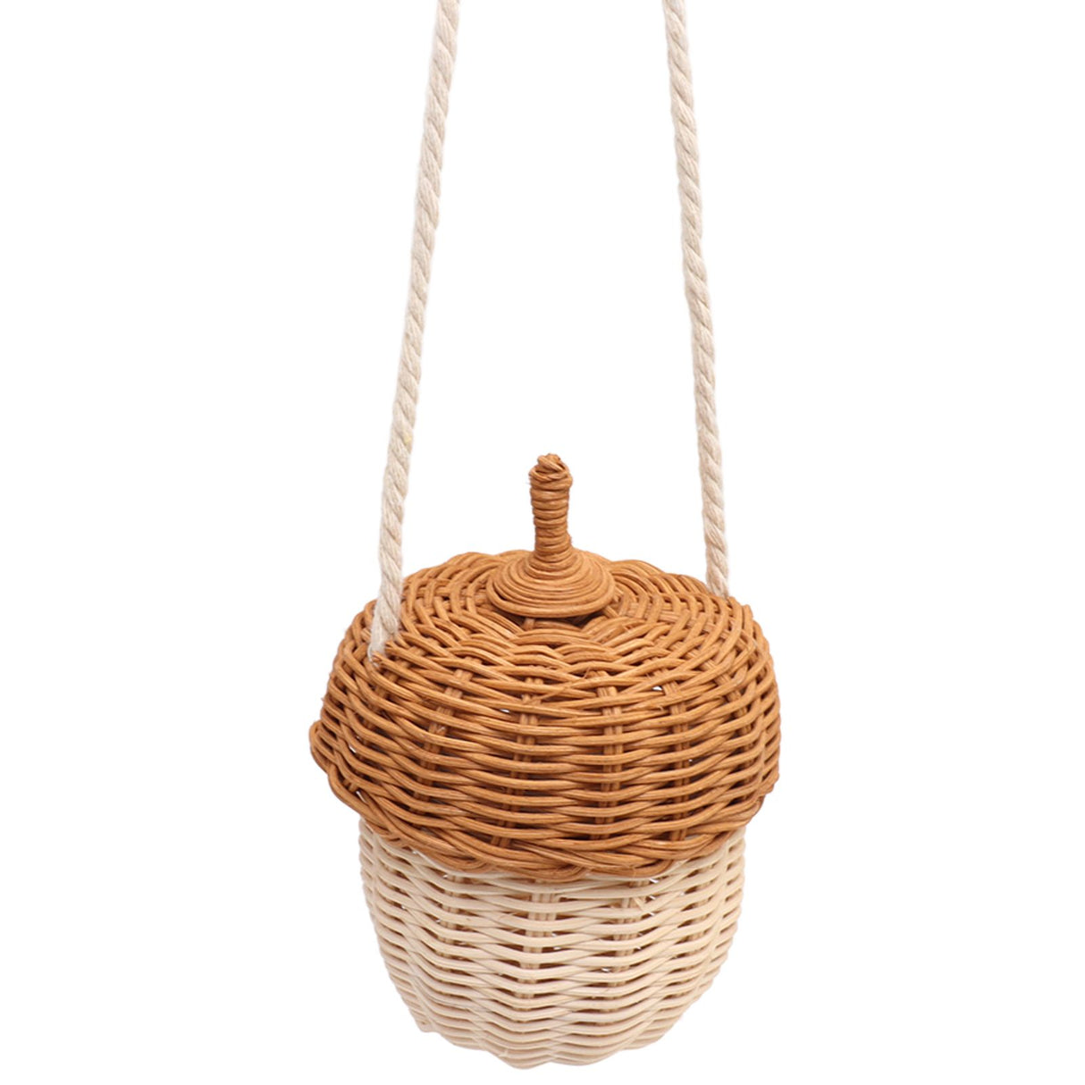 Kids Rattan Storage Basket Hand Woven Decorative Acorn Shaped Basket Bag for Boys Girls Photography Props Small Shoulder Bag
