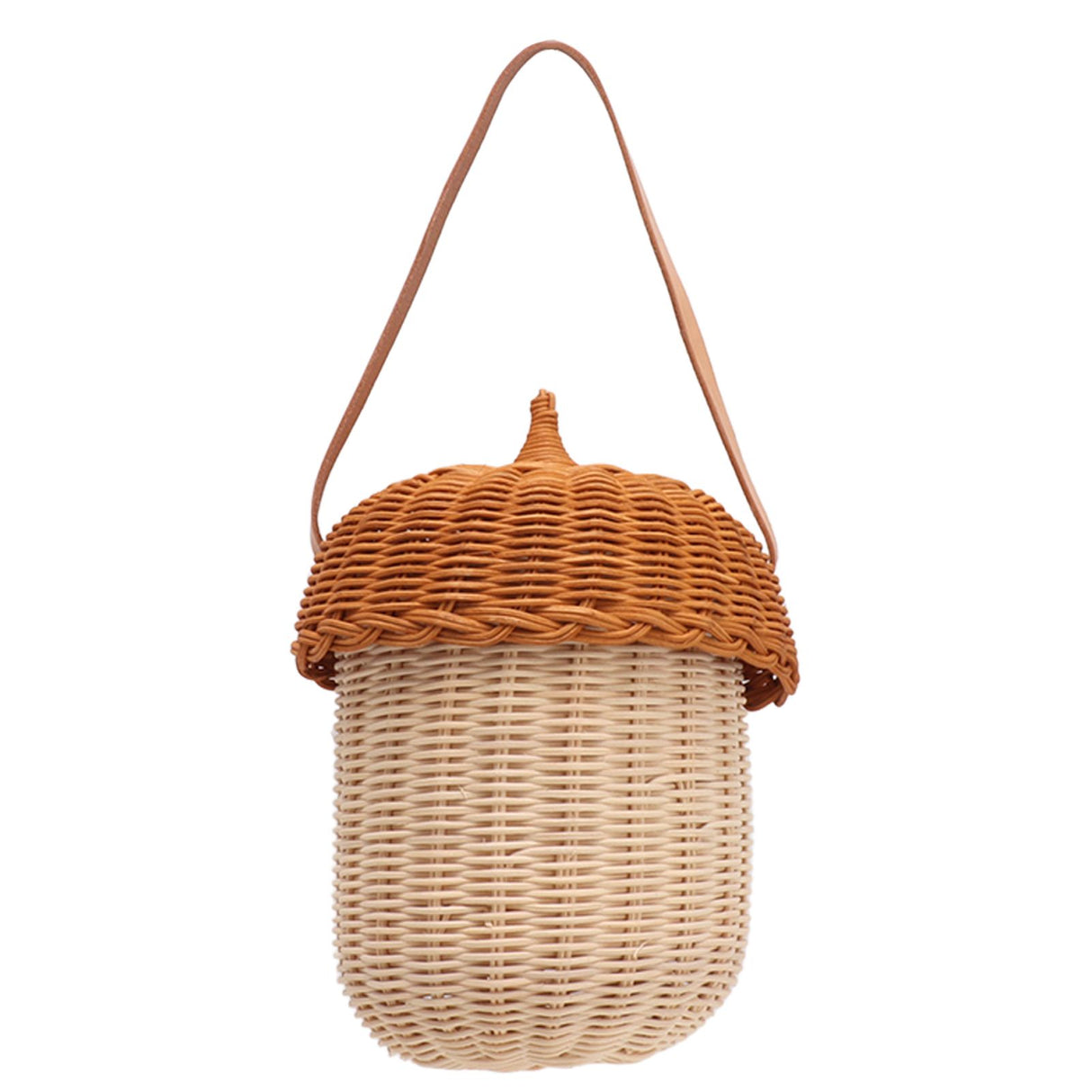 Kids Rattan Storage Basket Hand Woven Decorative Acorn Shaped Basket Bag for Boys Girls Photography Props Large Handbag