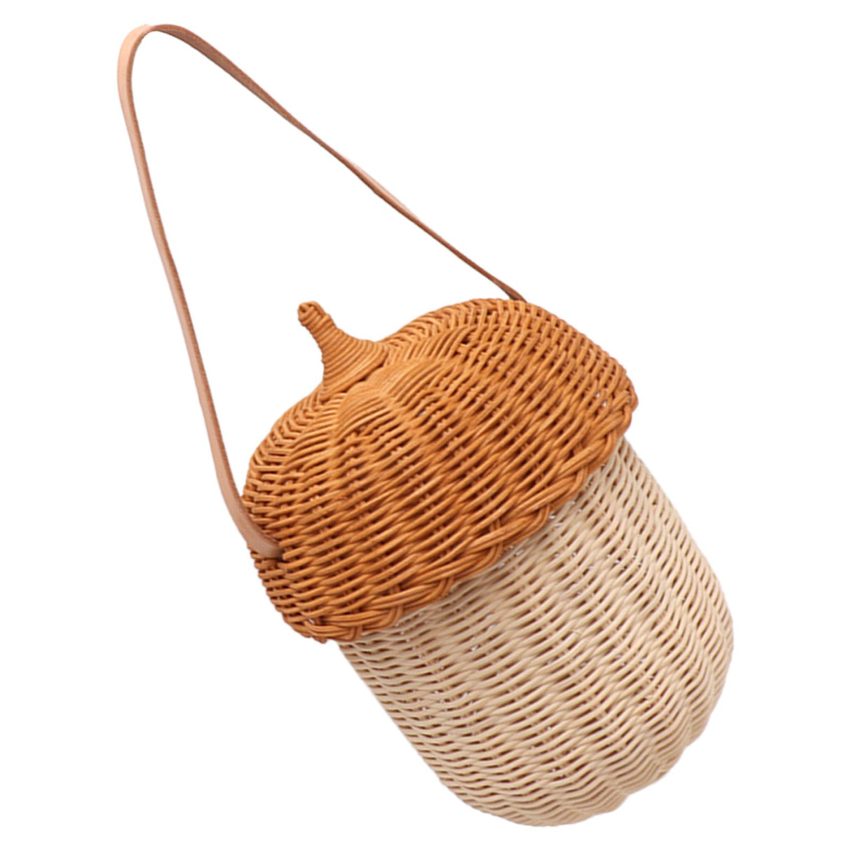 Kids Rattan Storage Basket Hand Woven Decorative Acorn Shaped Basket Bag for Boys Girls Photography Props Large Handbag
