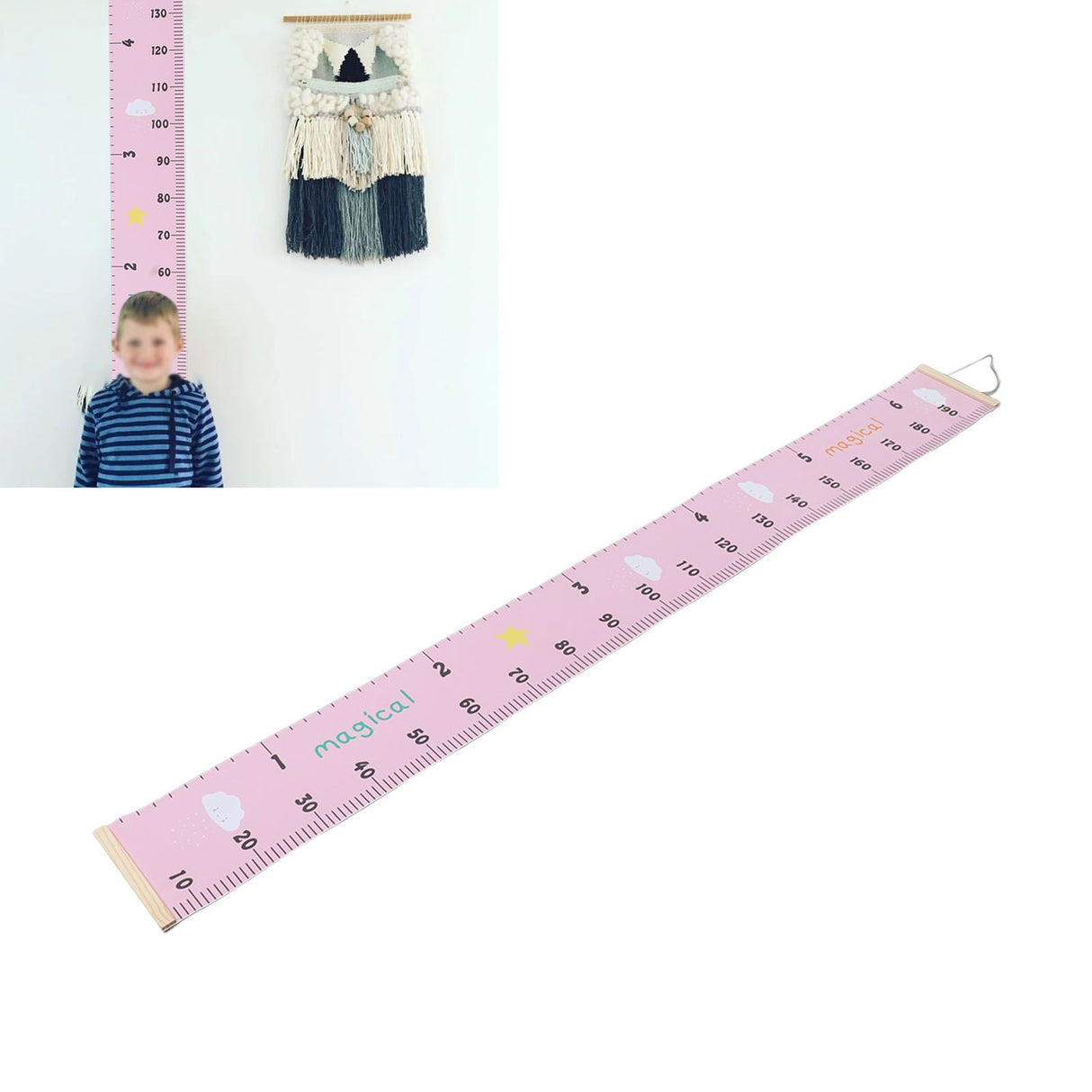 Kids Growth Chart Accurate Baby Height Growth Chart Ruler Removable Canvas Wall Hanging Measurement Chart for Home Pink Cloud