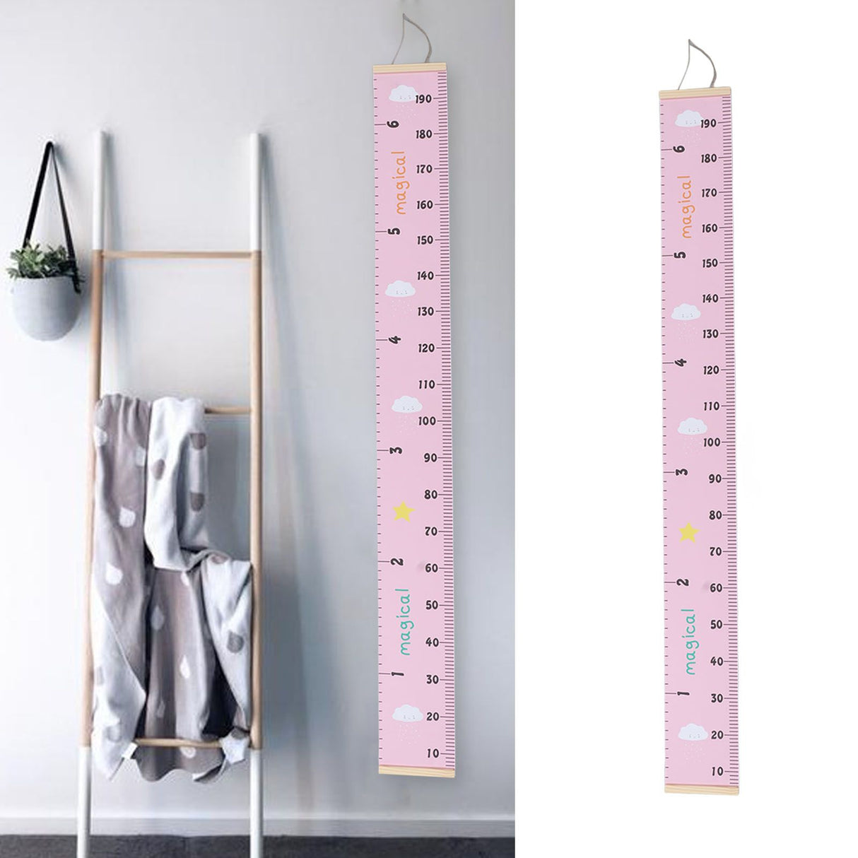 Kids Growth Chart Accurate Baby Height Growth Chart Ruler Removable Canvas Wall Hanging Measurement Chart for Home Pink Cloud